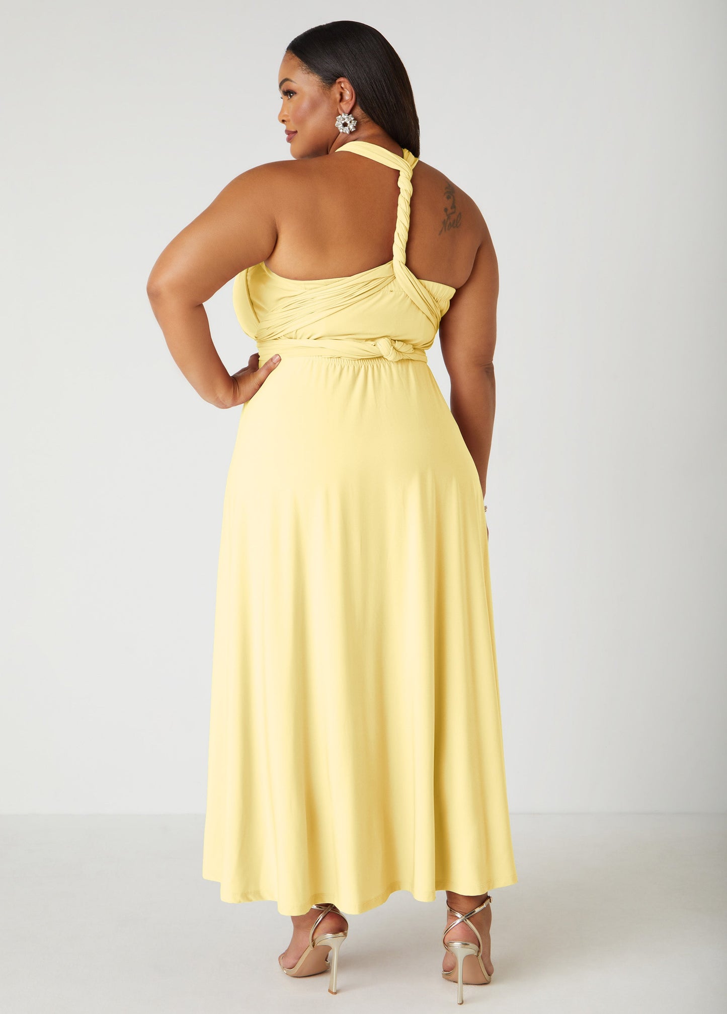 Ashley Stewart Multi Way Convertible Dress Light/Pastel Yellow