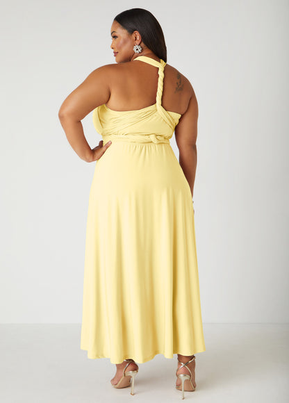 Ashley Stewart Multi Way Convertible Dress Light/Pastel Yellow