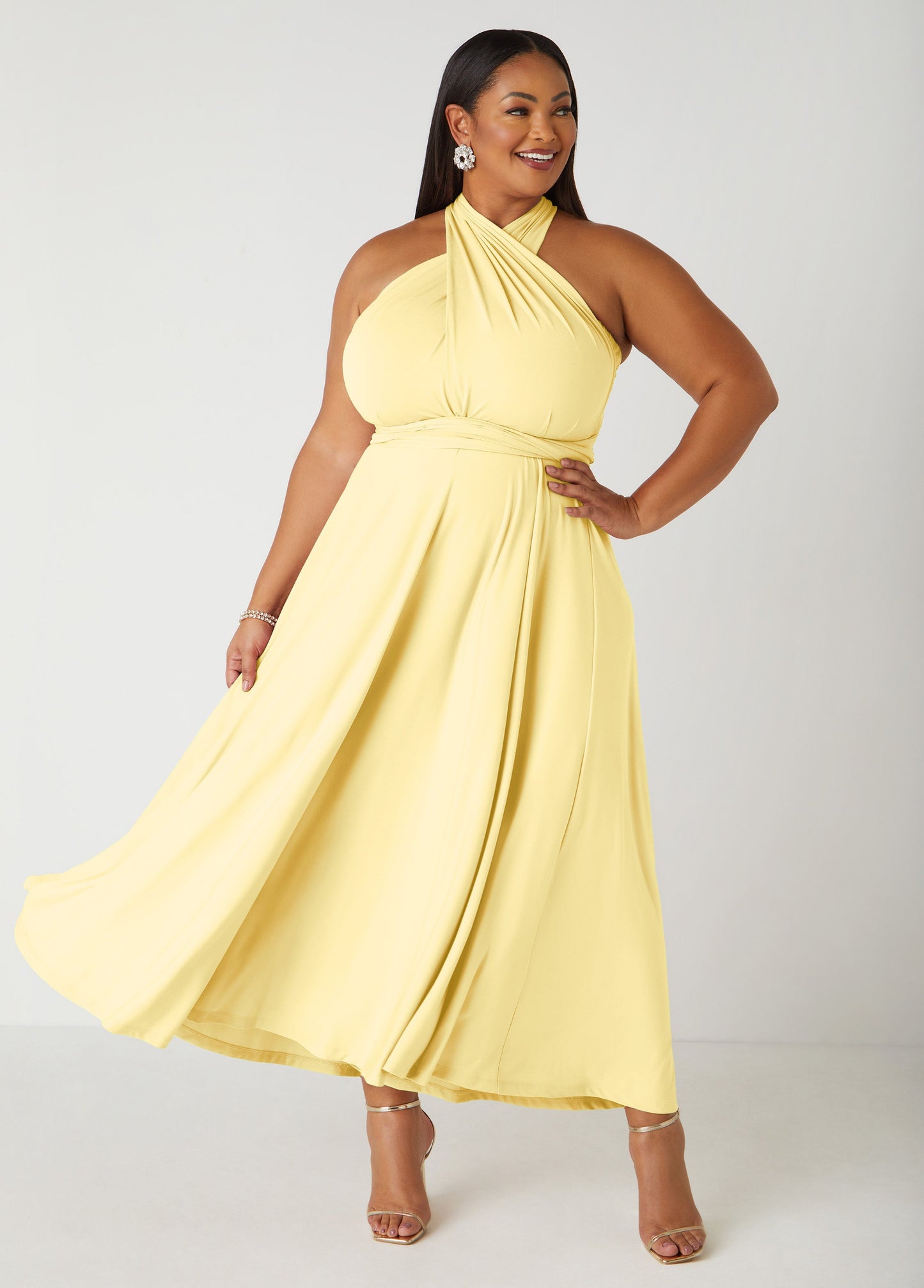 Ashley Stewart Multi Way Convertible Dress Light/Pastel Yellow