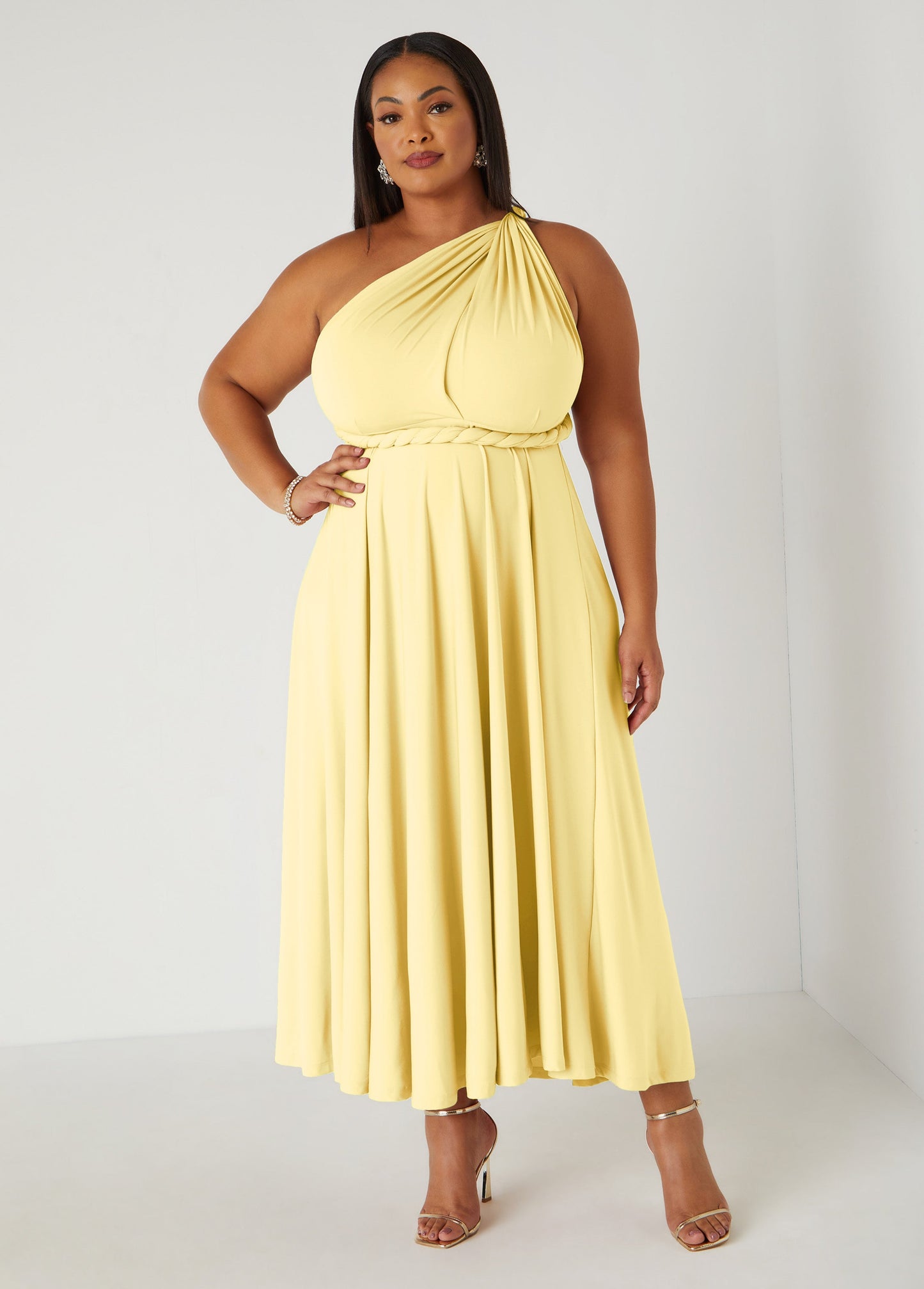 Ashley Stewart Multi Way Convertible Dress Light/Pastel Yellow