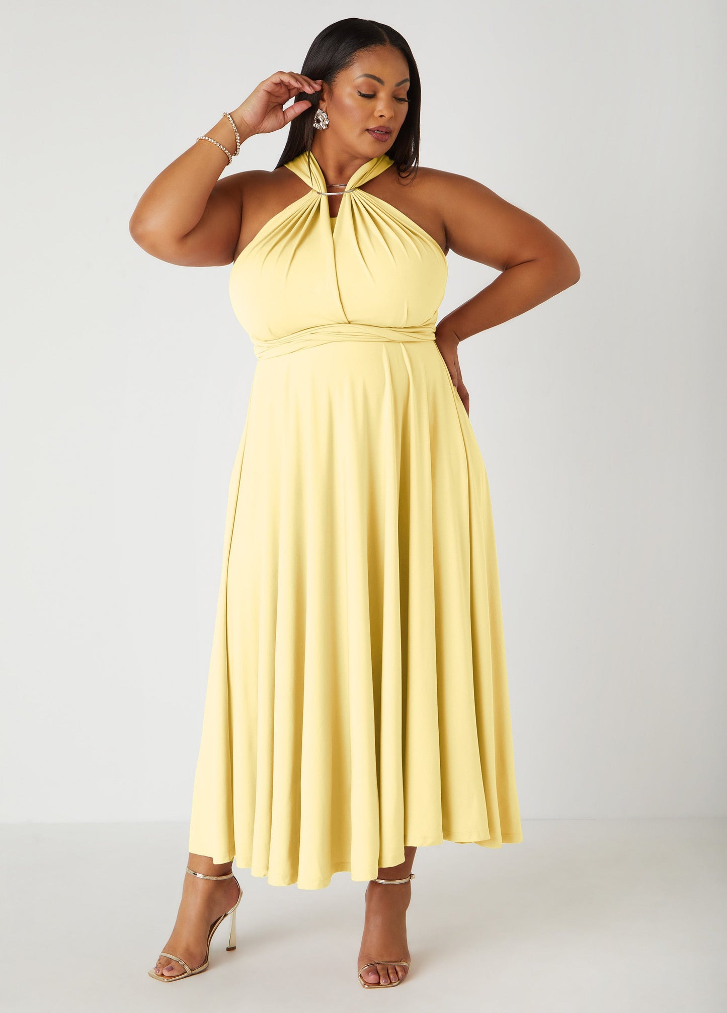 Ashley Stewart Multi Way Convertible Dress Light/Pastel Yellow