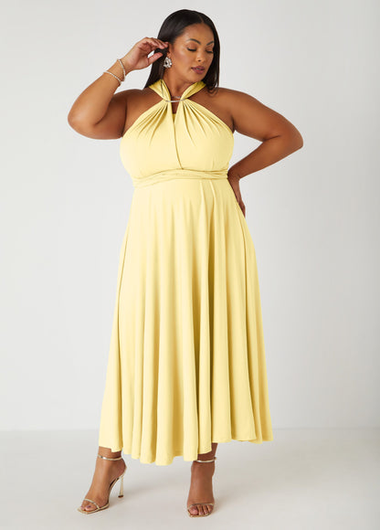 Ashley Stewart Multi Way Convertible Dress Light/Pastel Yellow