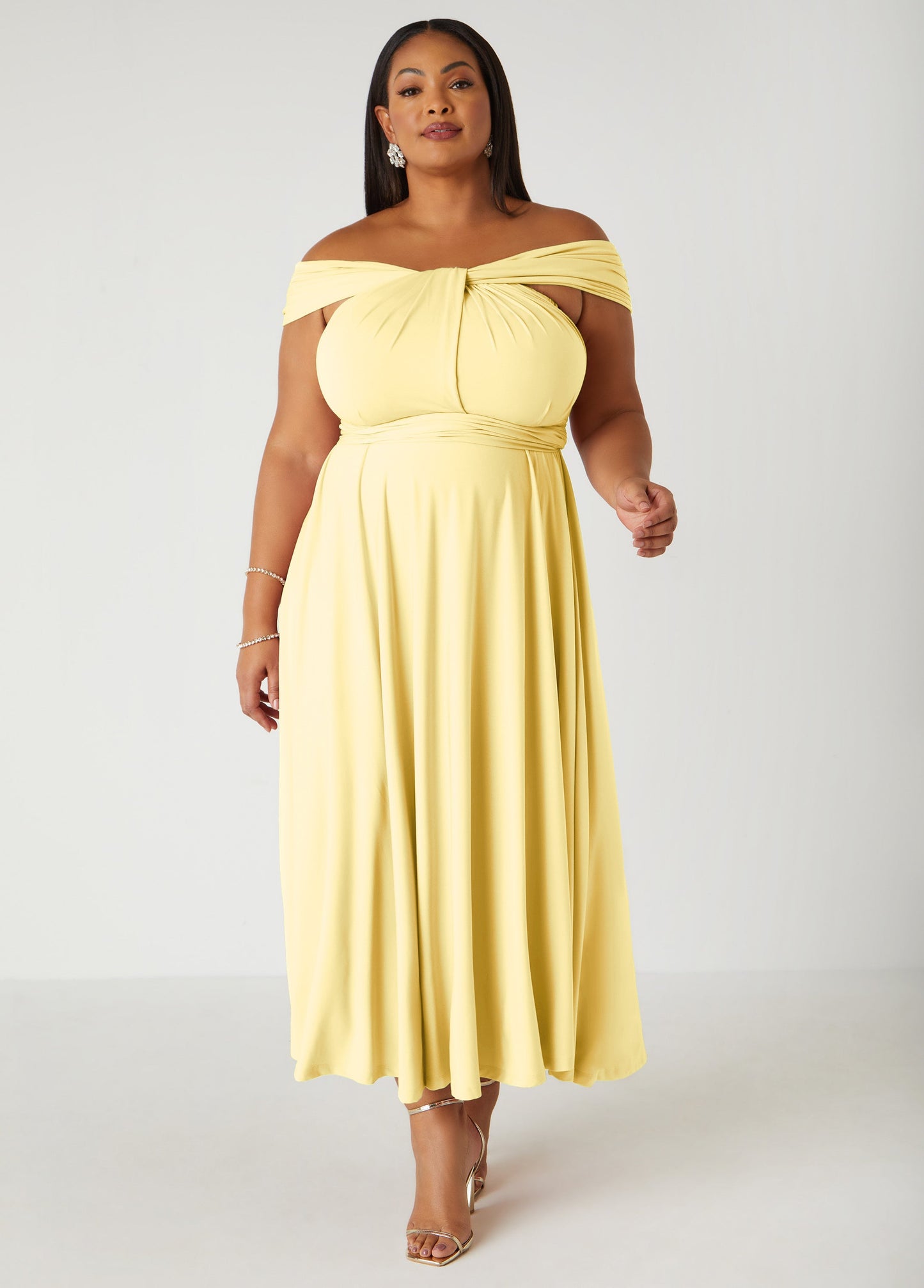 Ashley Stewart Multi Way Convertible Dress Light/Pastel Yellow