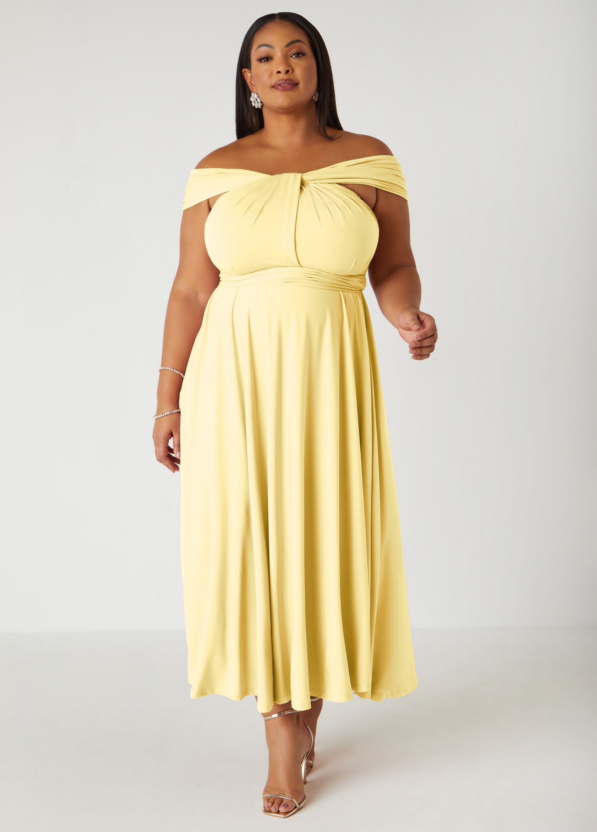 Ashley Stewart Multi Way Convertible Dress Light/Pastel Yellow