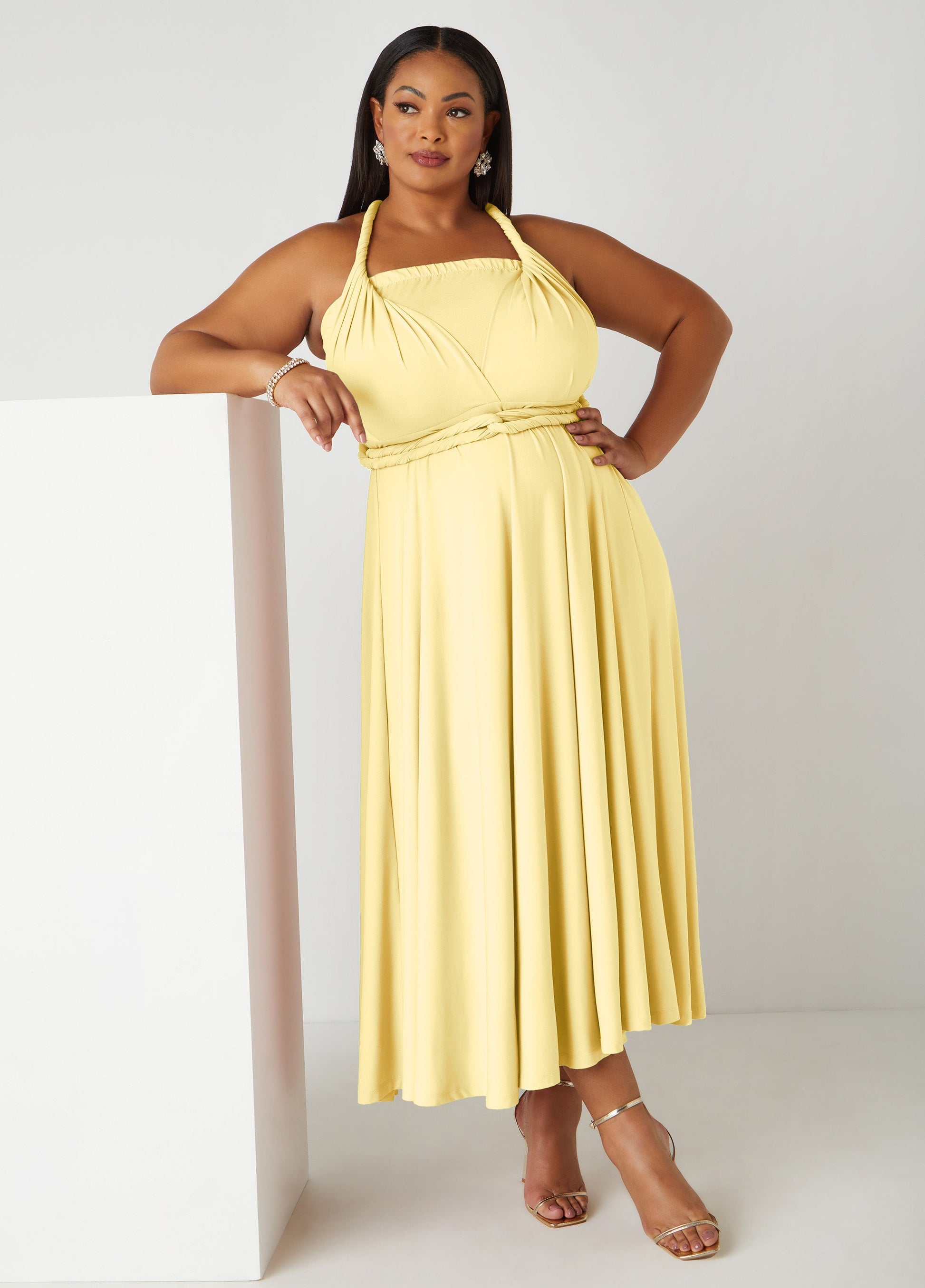 Ashley Stewart Multi Way Convertible Dress Light/Pastel Yellow