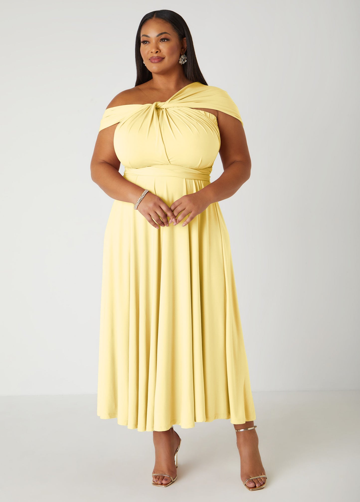 Ashley Stewart Multi Way Convertible Dress Light/Pastel Yellow