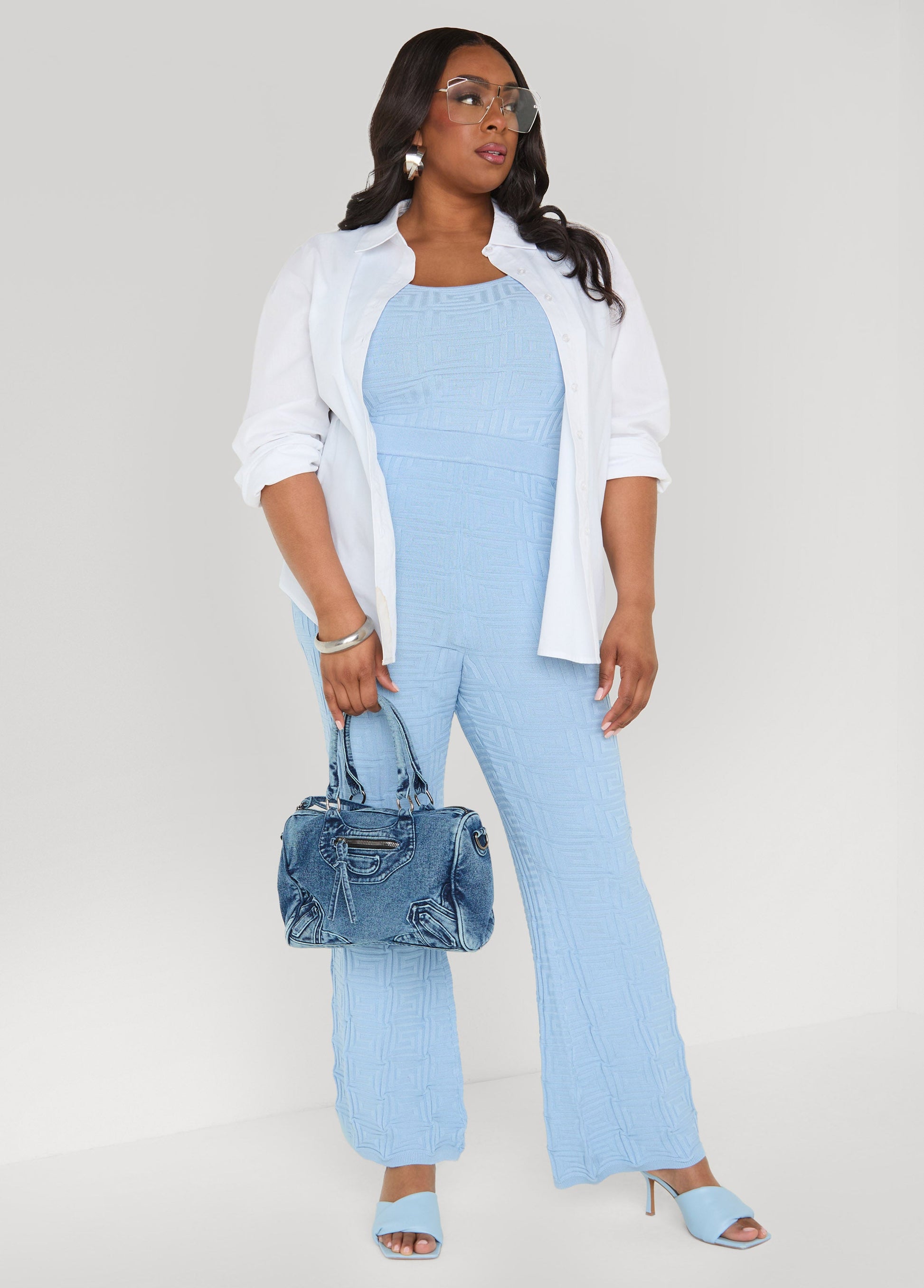 Ashley Stewart Jacquard Knit Flared Pants POWDER BLUE