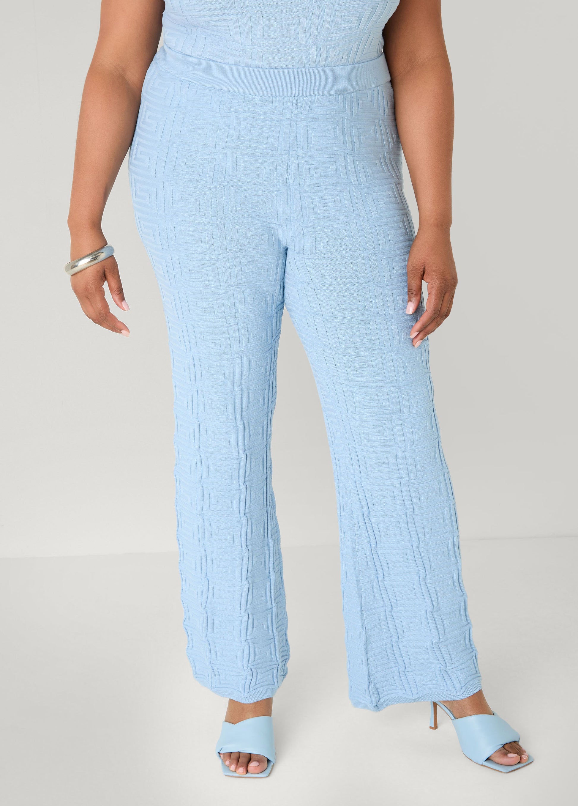 Ashley Stewart Jacquard Knit Flared Pants POWDER BLUE