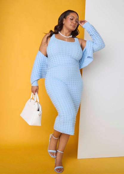 Ashley Stewart Checked Textured Knit Tank POWDER BLUE