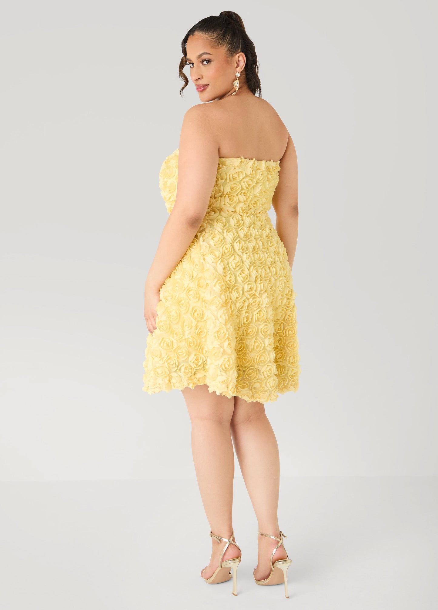Ashley Stewart Strapless Rosette A Line Dress Yellow