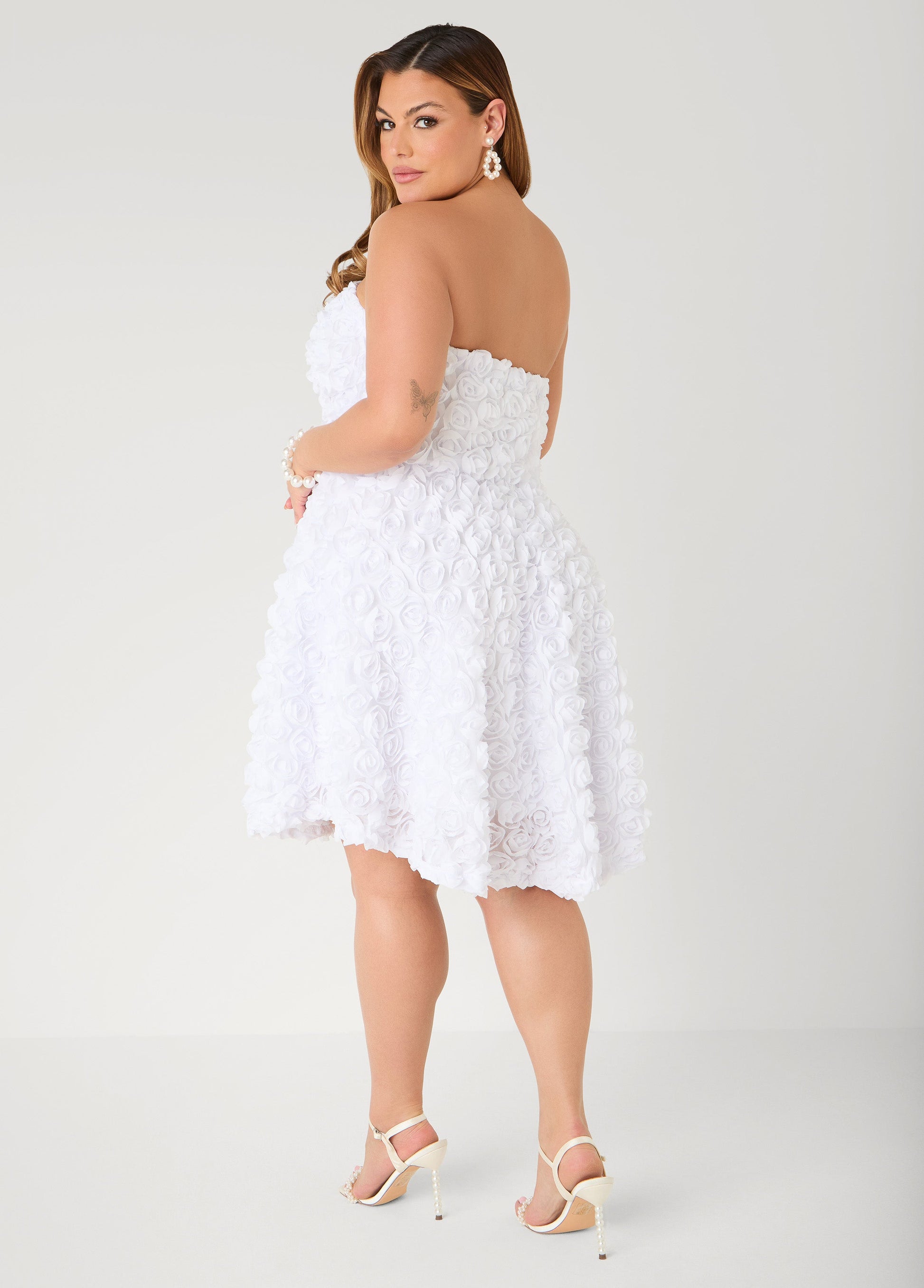 Ashley Stewart Strapless Rosette A Line Dress Yellow