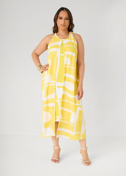 Ashley Stewart Cape Effect Abstract Midaxi Dress Primrose Yellow
