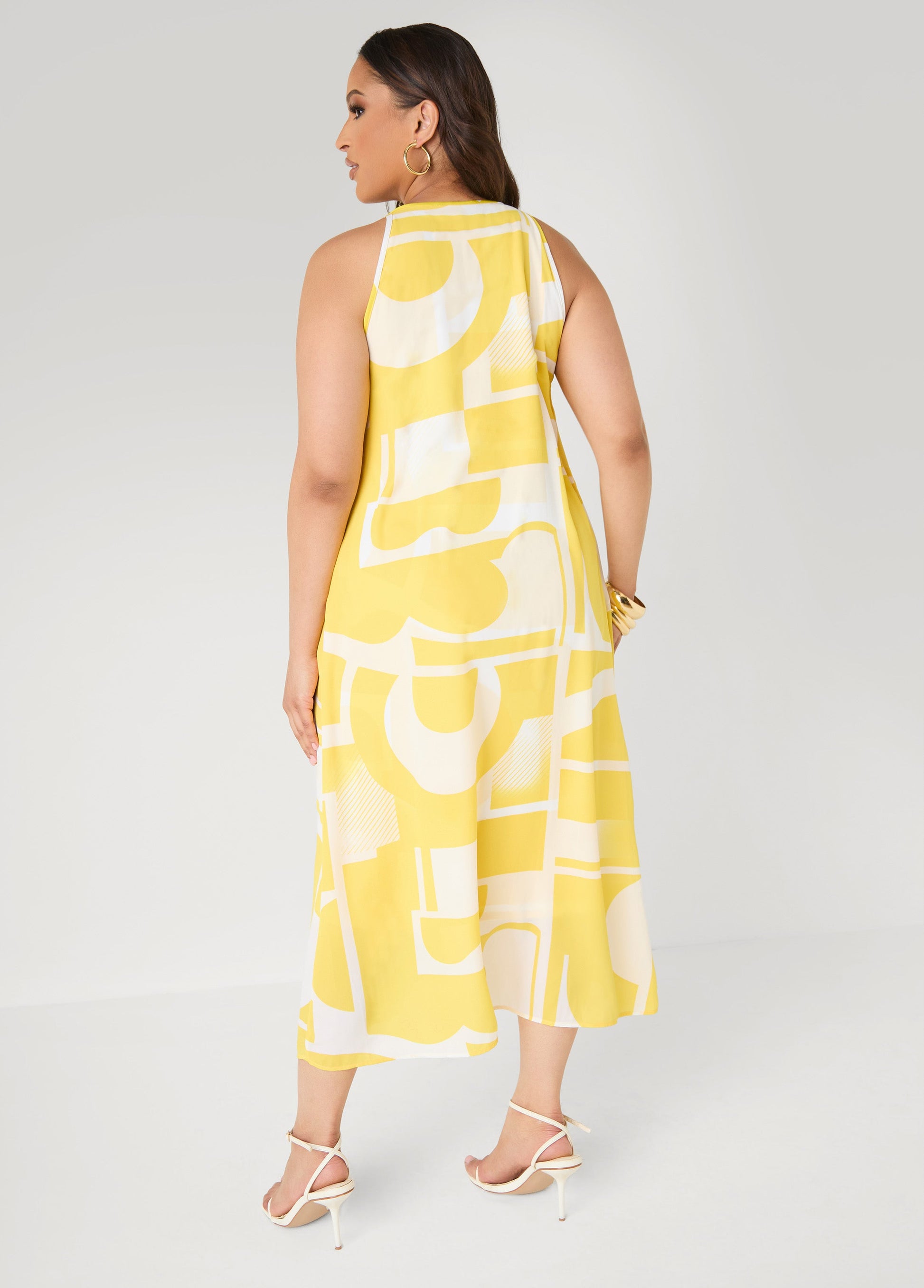 Ashley Stewart Cape Effect Abstract Midaxi Dress Primrose Yellow