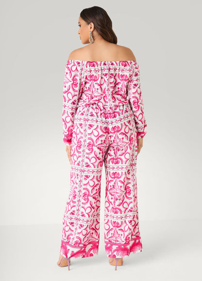 Ashley Stewart Off The Shoulder Floral Jumpsuit Fandango Pink