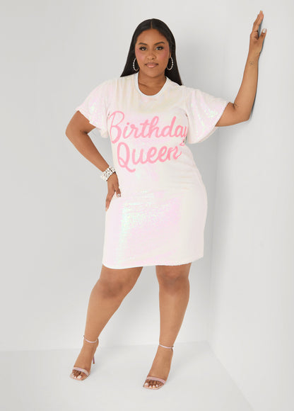Ashley Stewart Birthday Queen Sequin Dress White