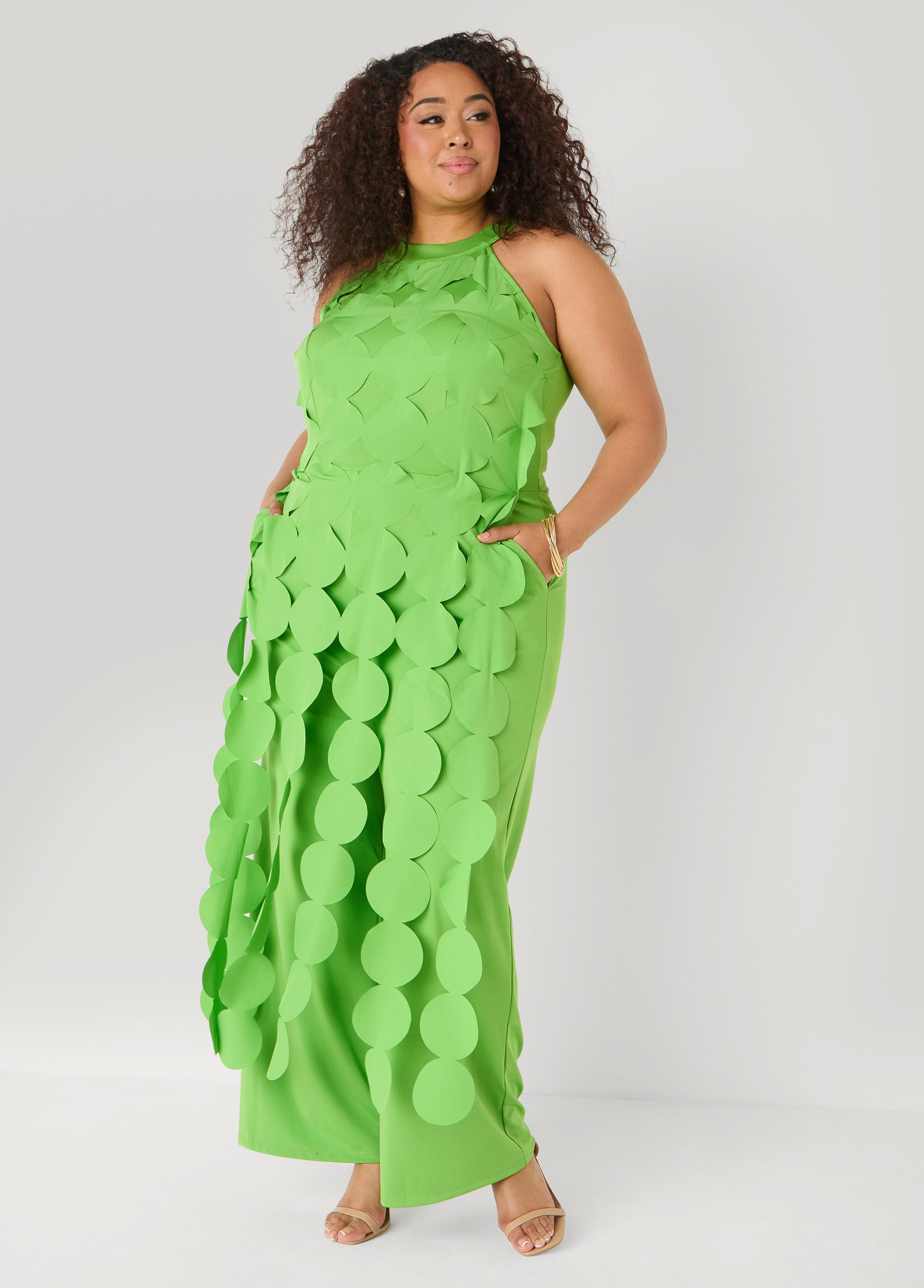Ashley Stewart Fringed Cutout Jumpsuit Green