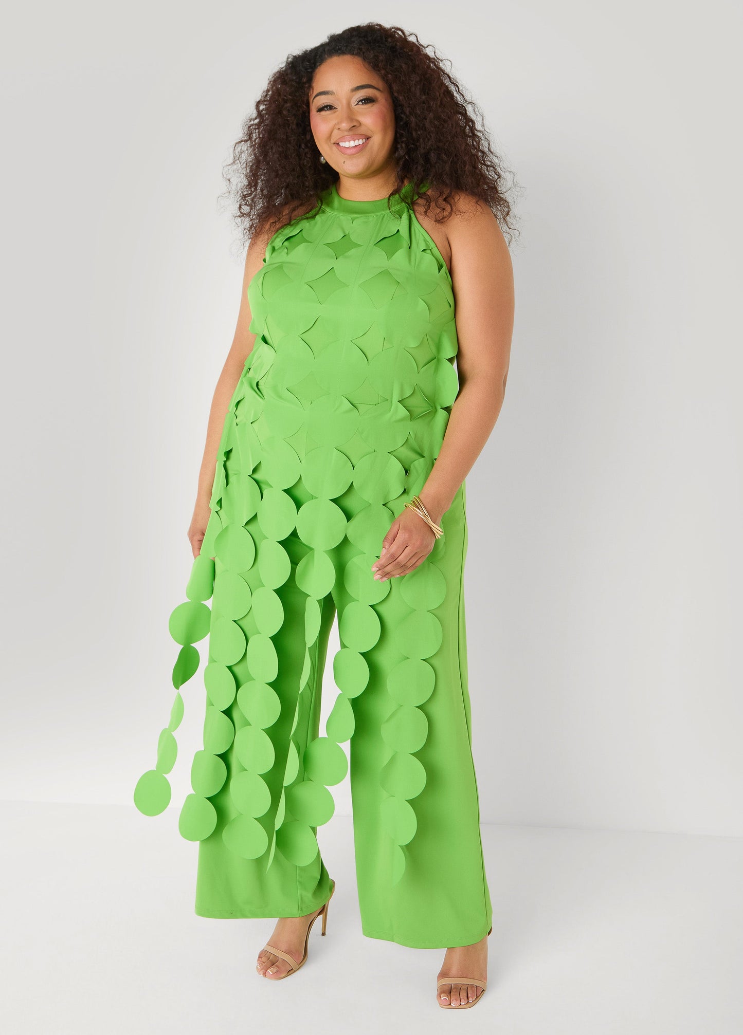 Ashley Stewart Fringed Cutout Jumpsuit Green