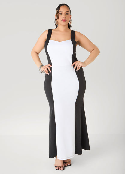 Ashley Stewart Two Tone Mermaid Maxi Dress Black White