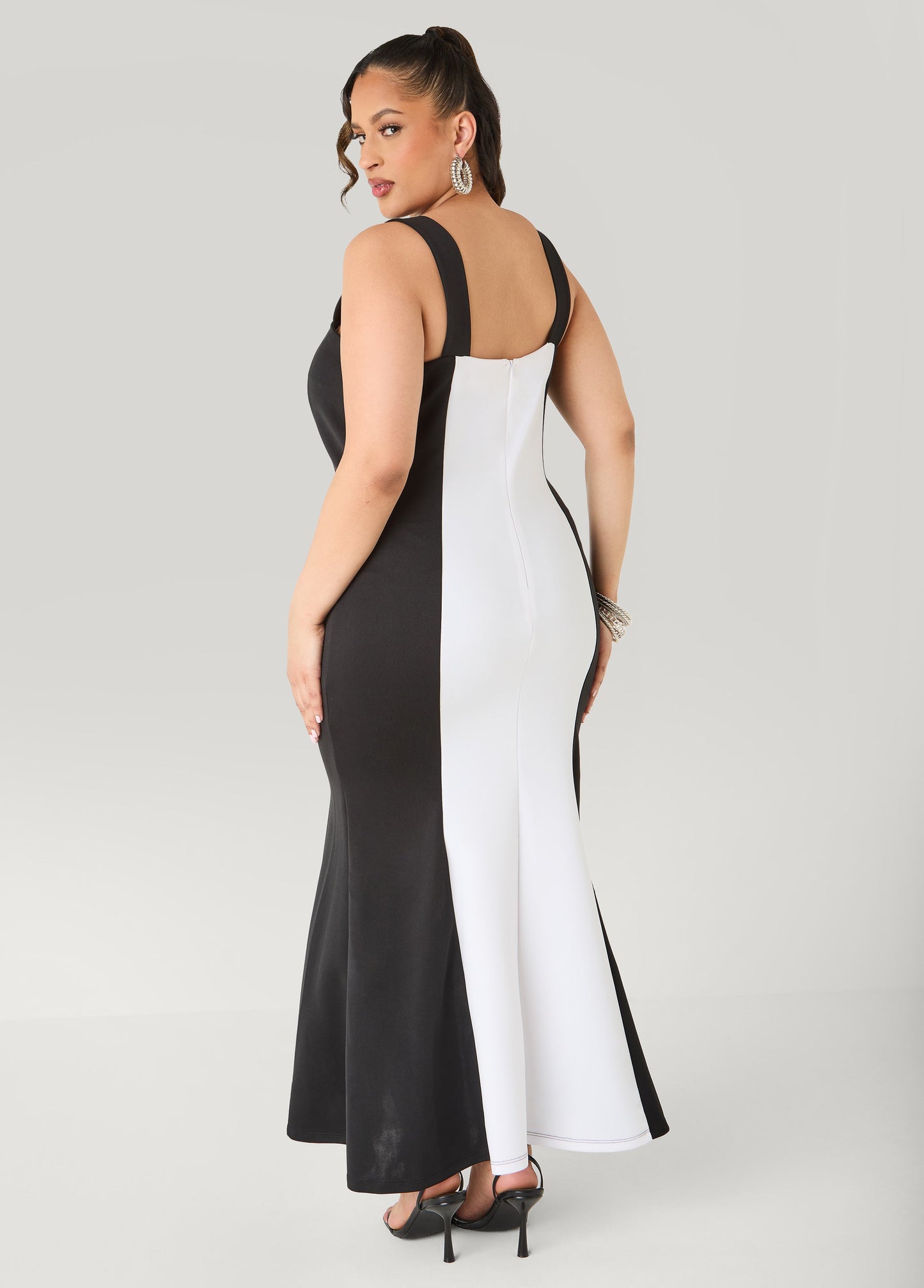Ashley Stewart Two Tone Mermaid Maxi Dress Black White