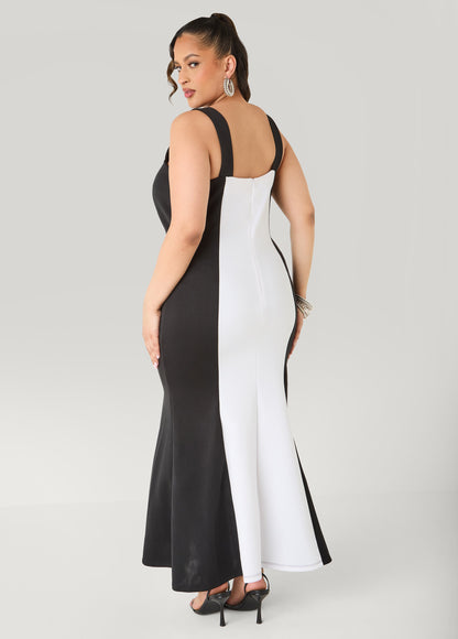 Ashley Stewart Two Tone Mermaid Maxi Dress Black White