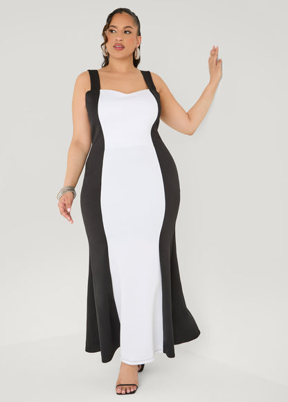 Ashley Stewart Two Tone Mermaid Maxi Dress Black White