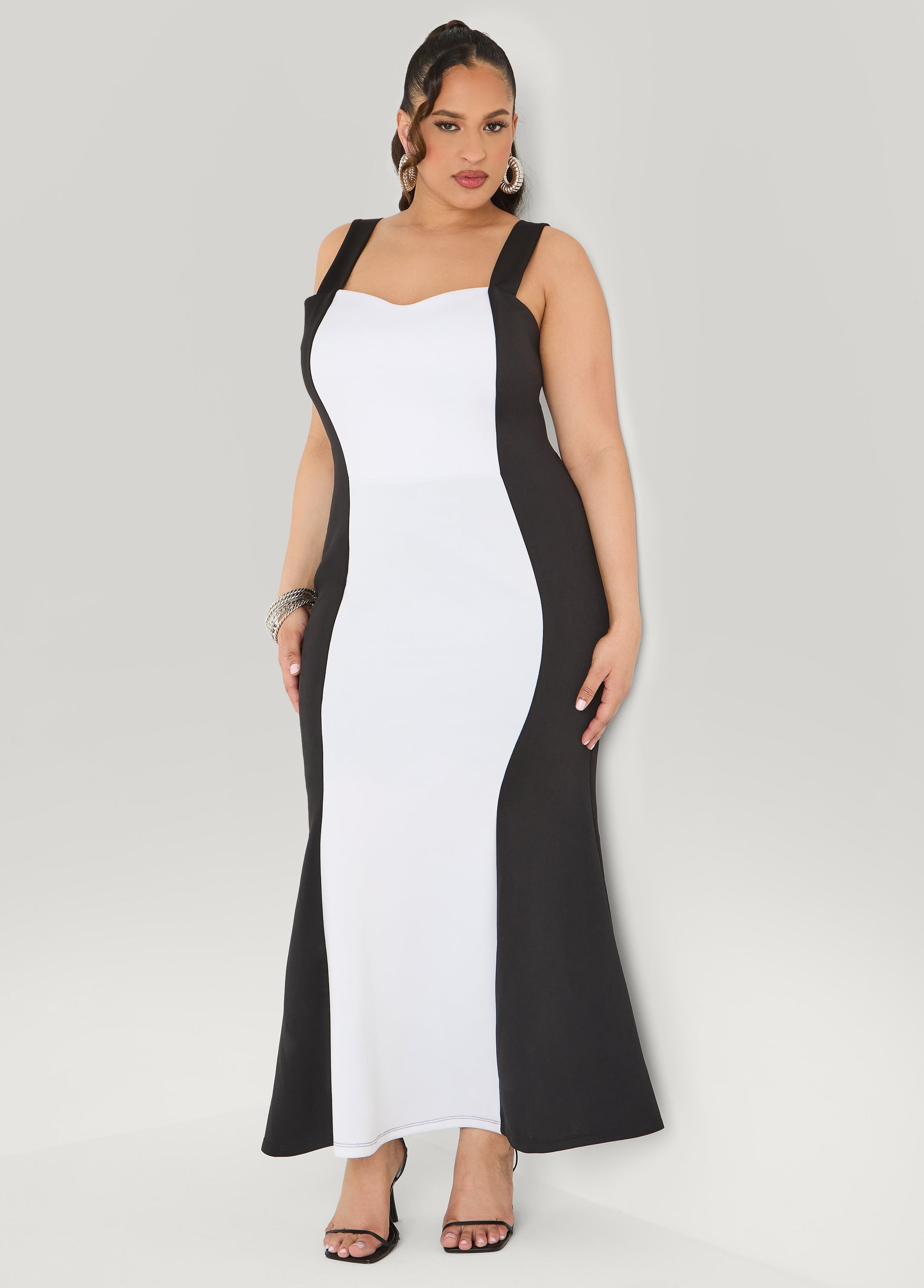 Ashley Stewart Two Tone Mermaid Maxi Dress Black White