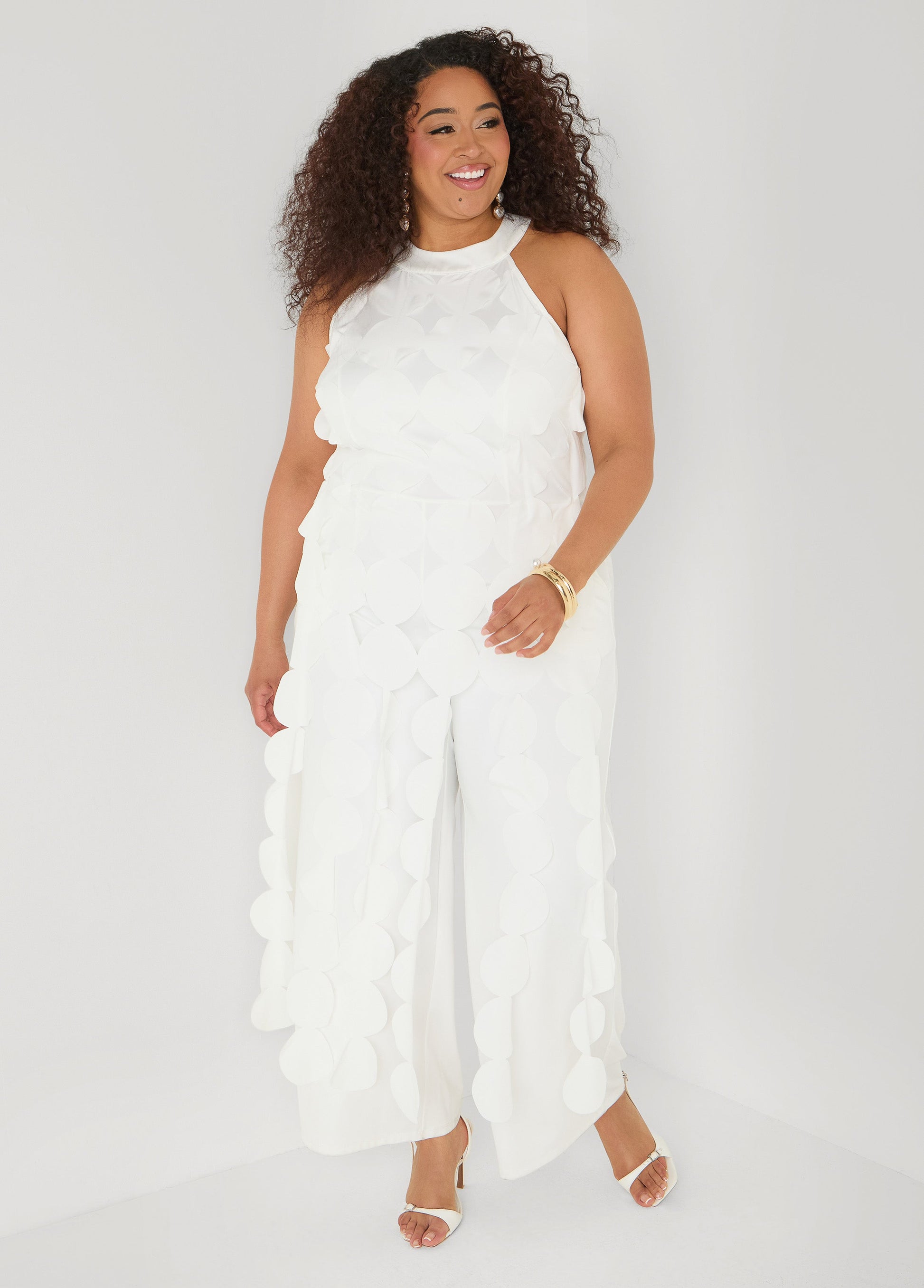Ashley Stewart Cutout Fringed Jumpsuit White