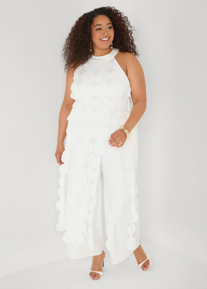 Ashley Stewart Cutout Fringed Jumpsuit White