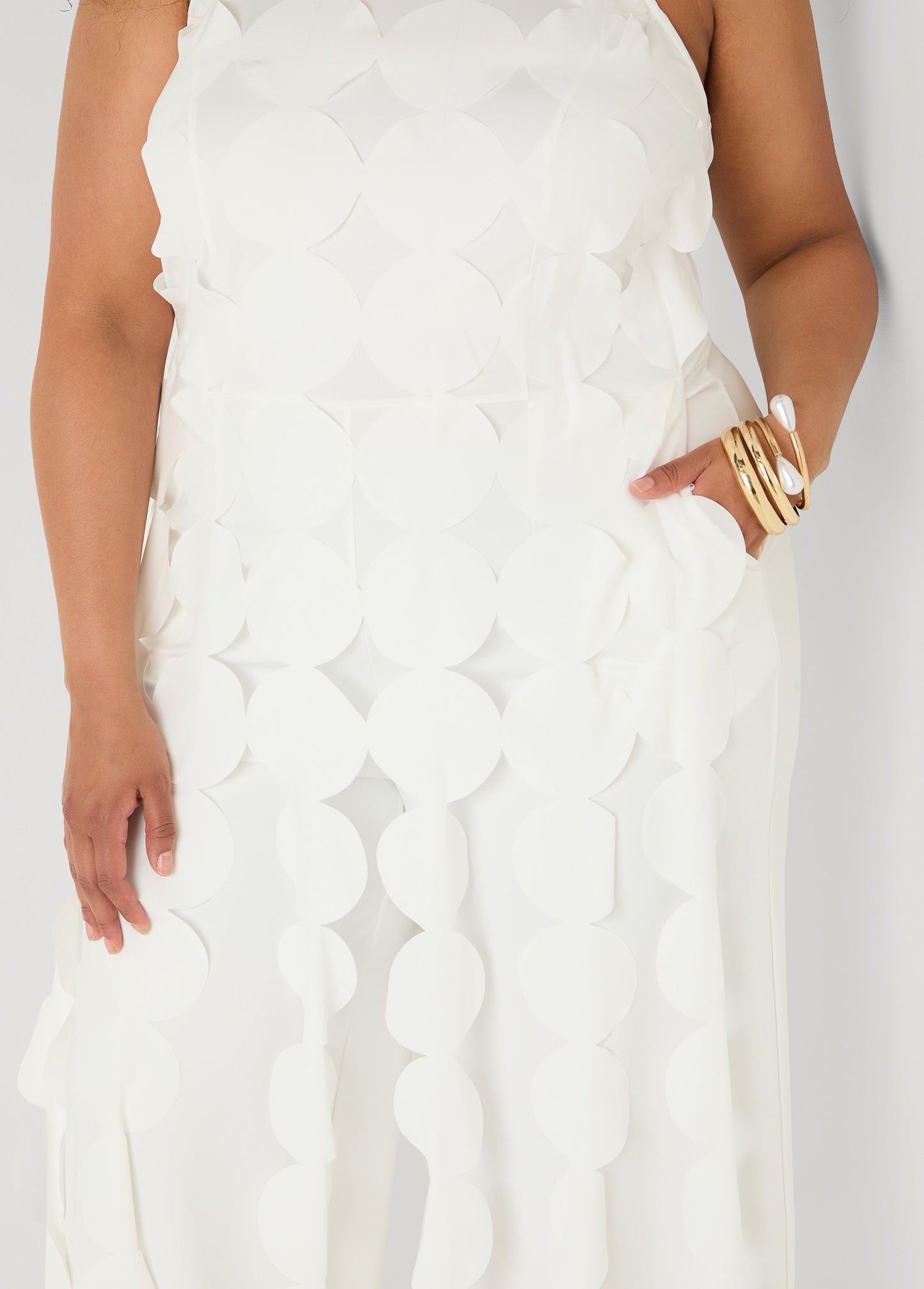 Ashley Stewart Cutout Fringed Jumpsuit White