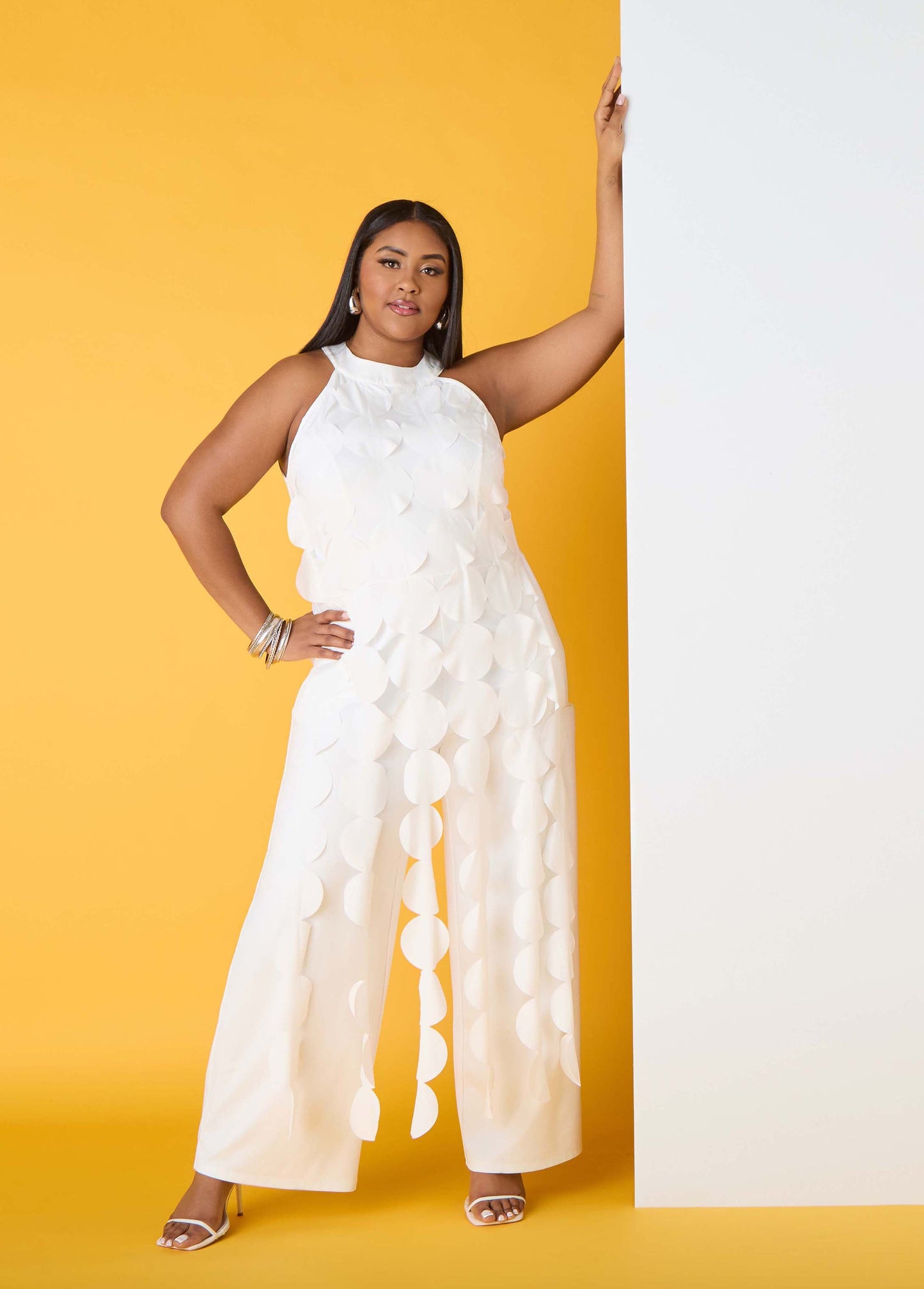 Ashley Stewart Cutout Fringed Jumpsuit White