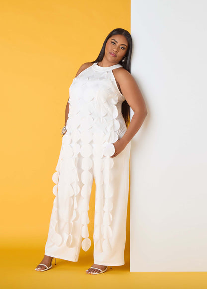 Ashley Stewart Cutout Fringed Jumpsuit White