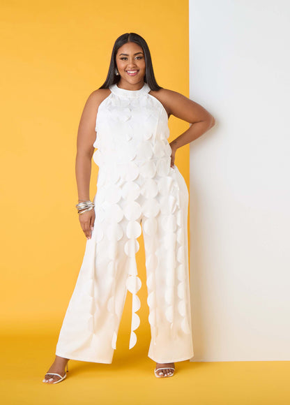 Ashley Stewart Cutout Fringed Jumpsuit White