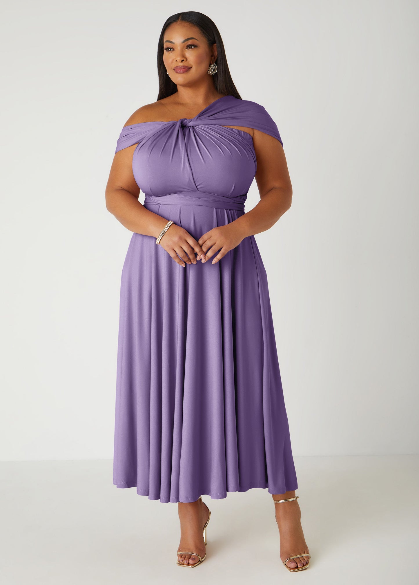 Ashley Stewart Multi Way Convertible Maxi Dress Light Pastel Purple