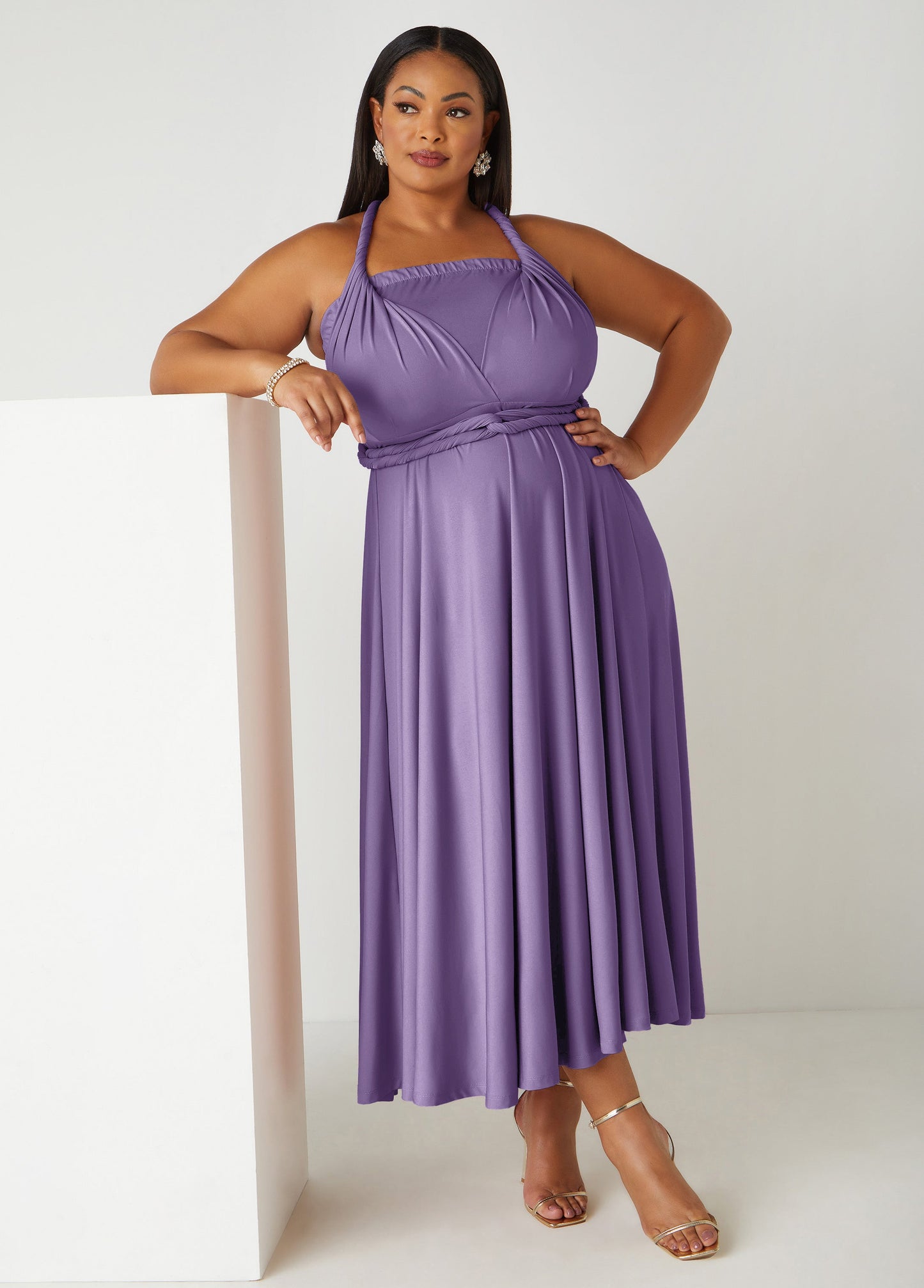 Ashley Stewart Multi Way Convertible Maxi Dress Light Pastel Purple