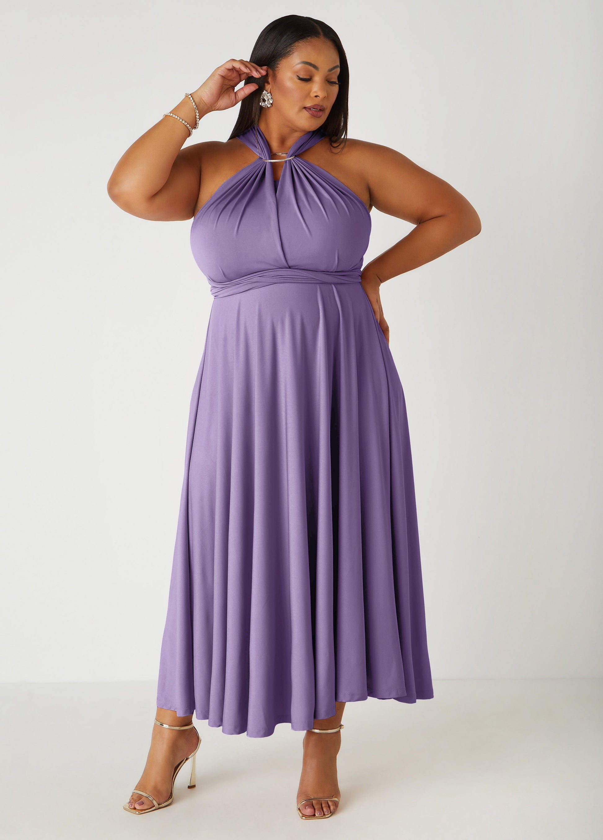 Ashley Stewart Multi Way Convertible Maxi Dress Light Pastel Purple