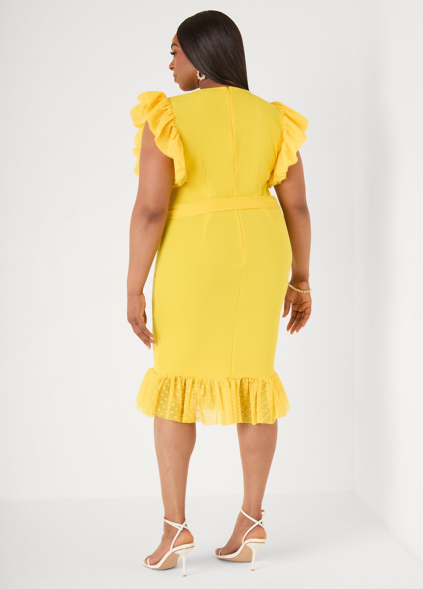 Ashley Stewart Tiered Tulle Sheath Dress Maize