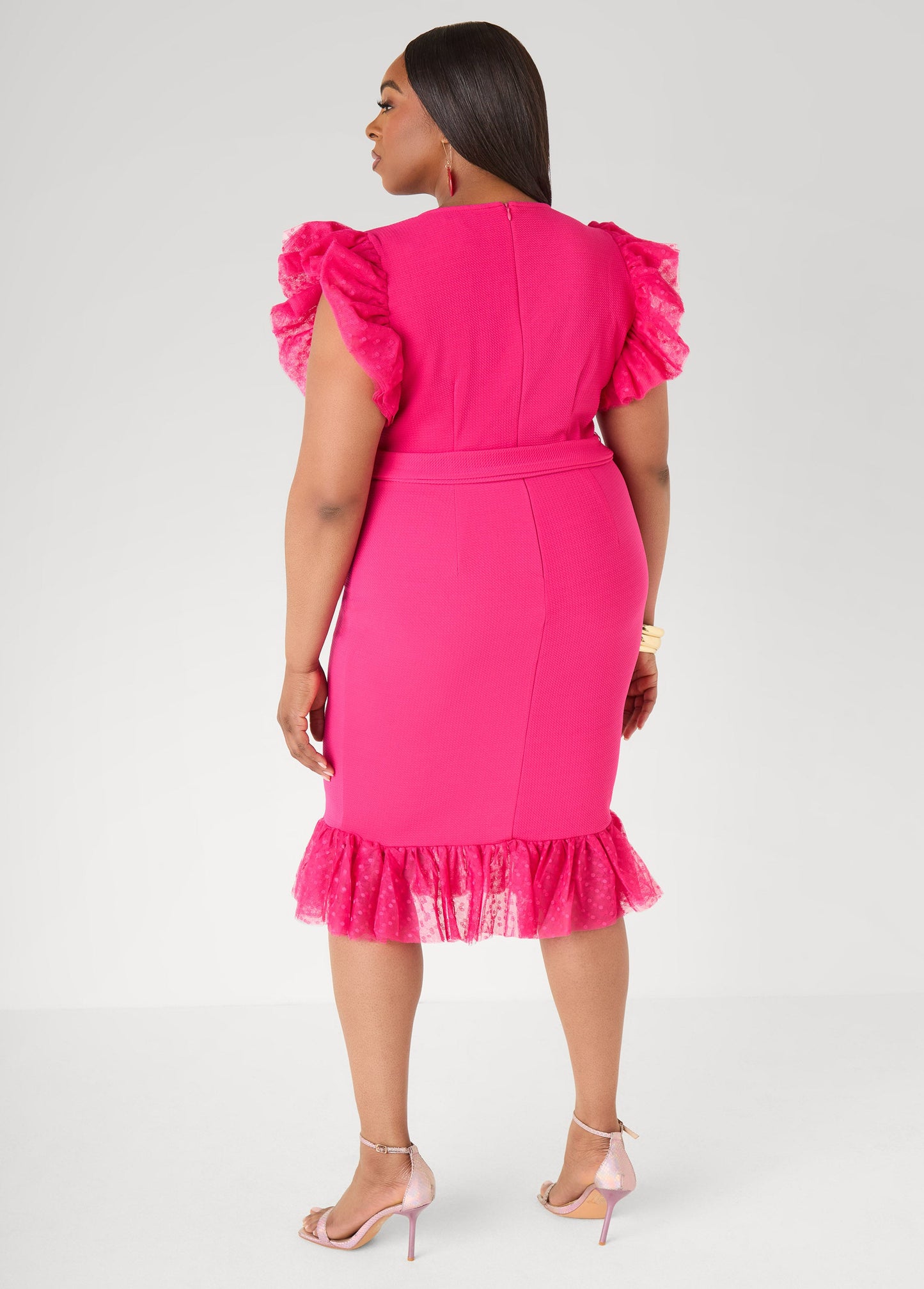 Ashley Stewart Tiered Tulle Sheath Dress Maize