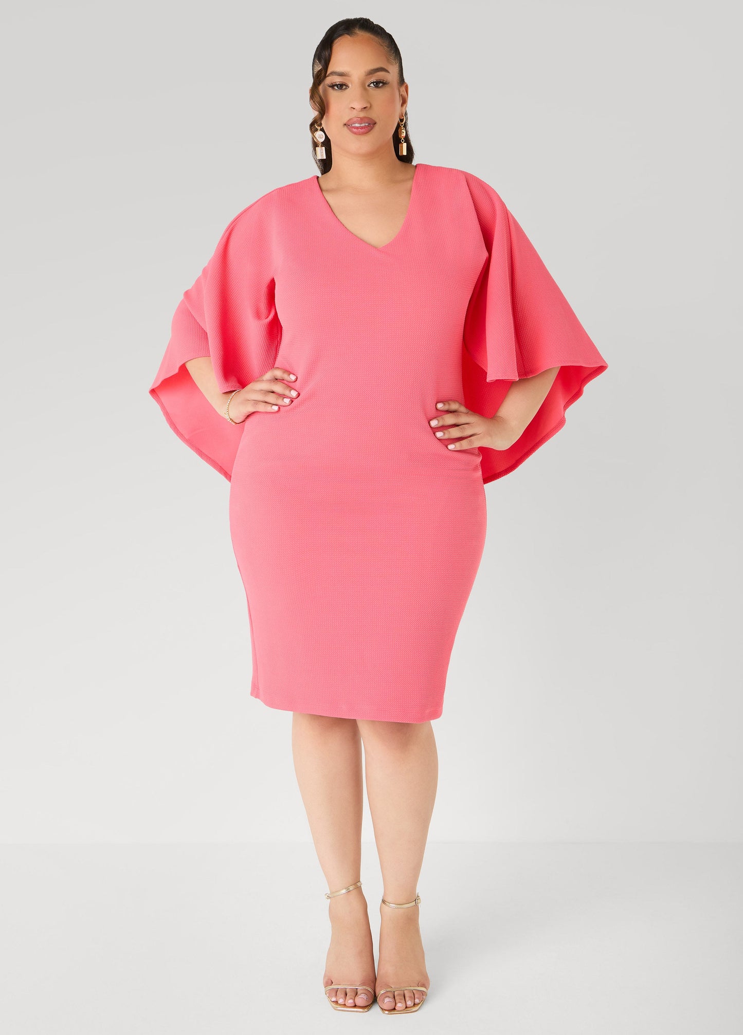 Ashley Stewart Textured Cape Sheath Dress Calypso Coral