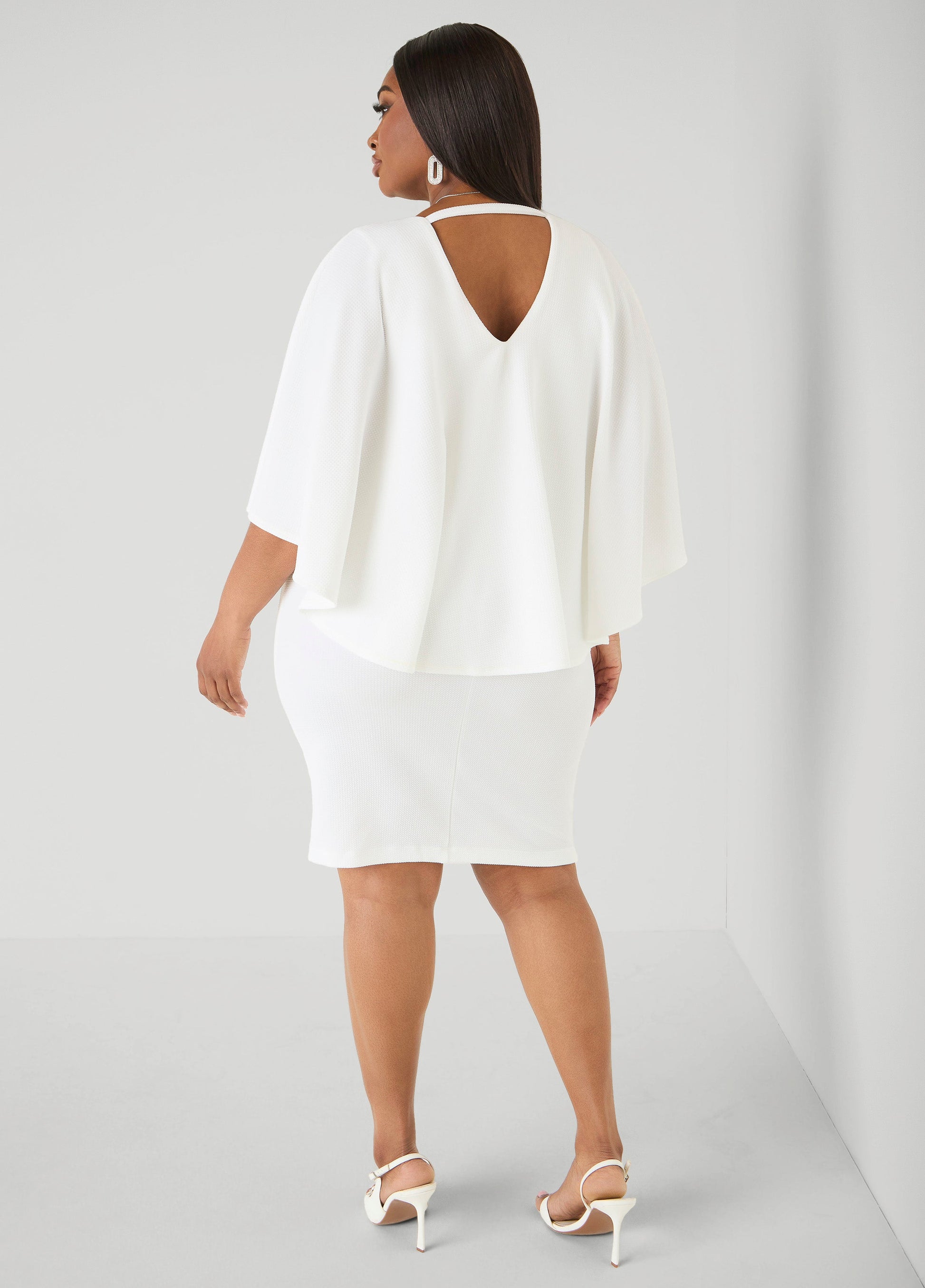 Ashley Stewart Textured Cape Sheath Dress Calypso Coral