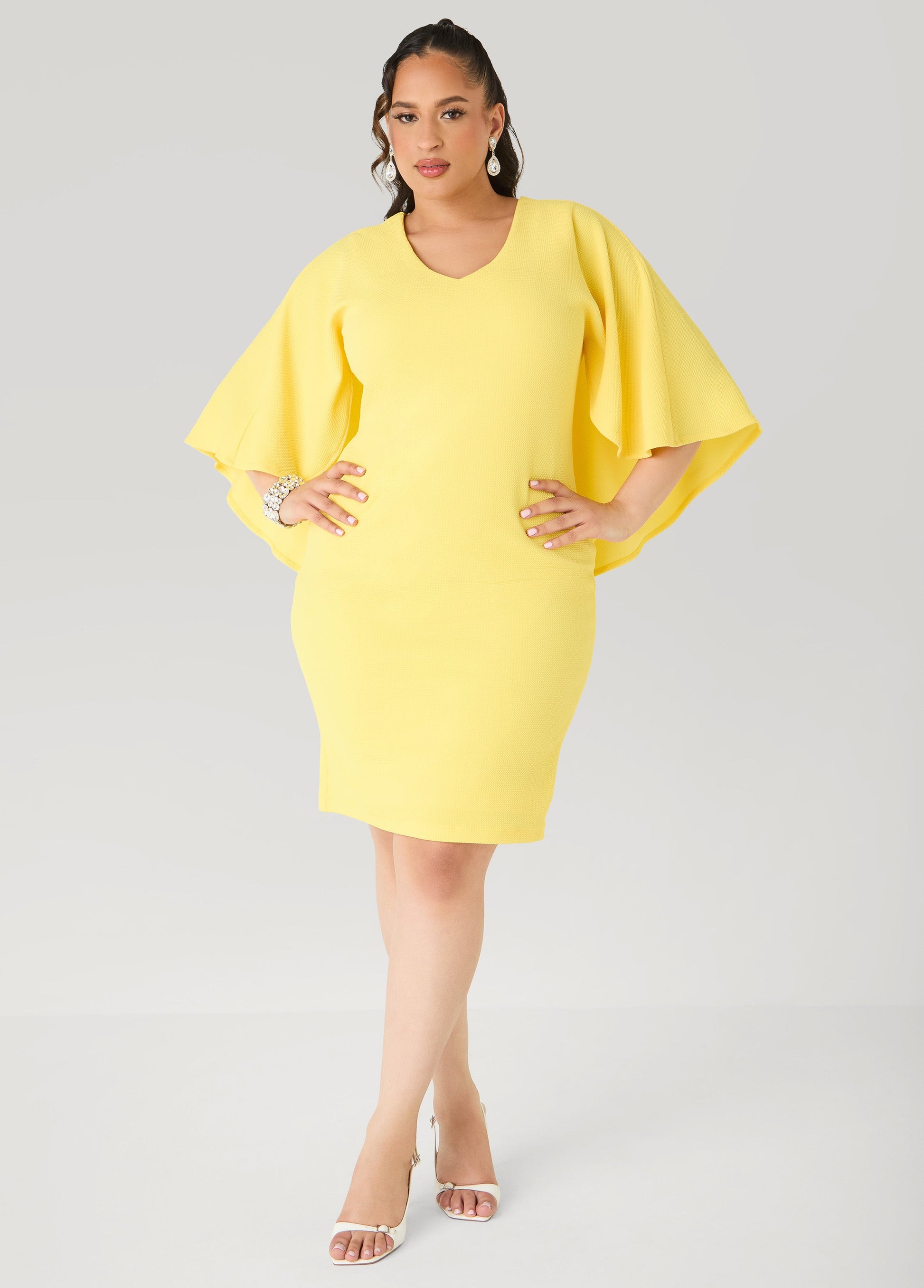 Ashley Stewart Textured Cape Sheath Dress Calypso Coral