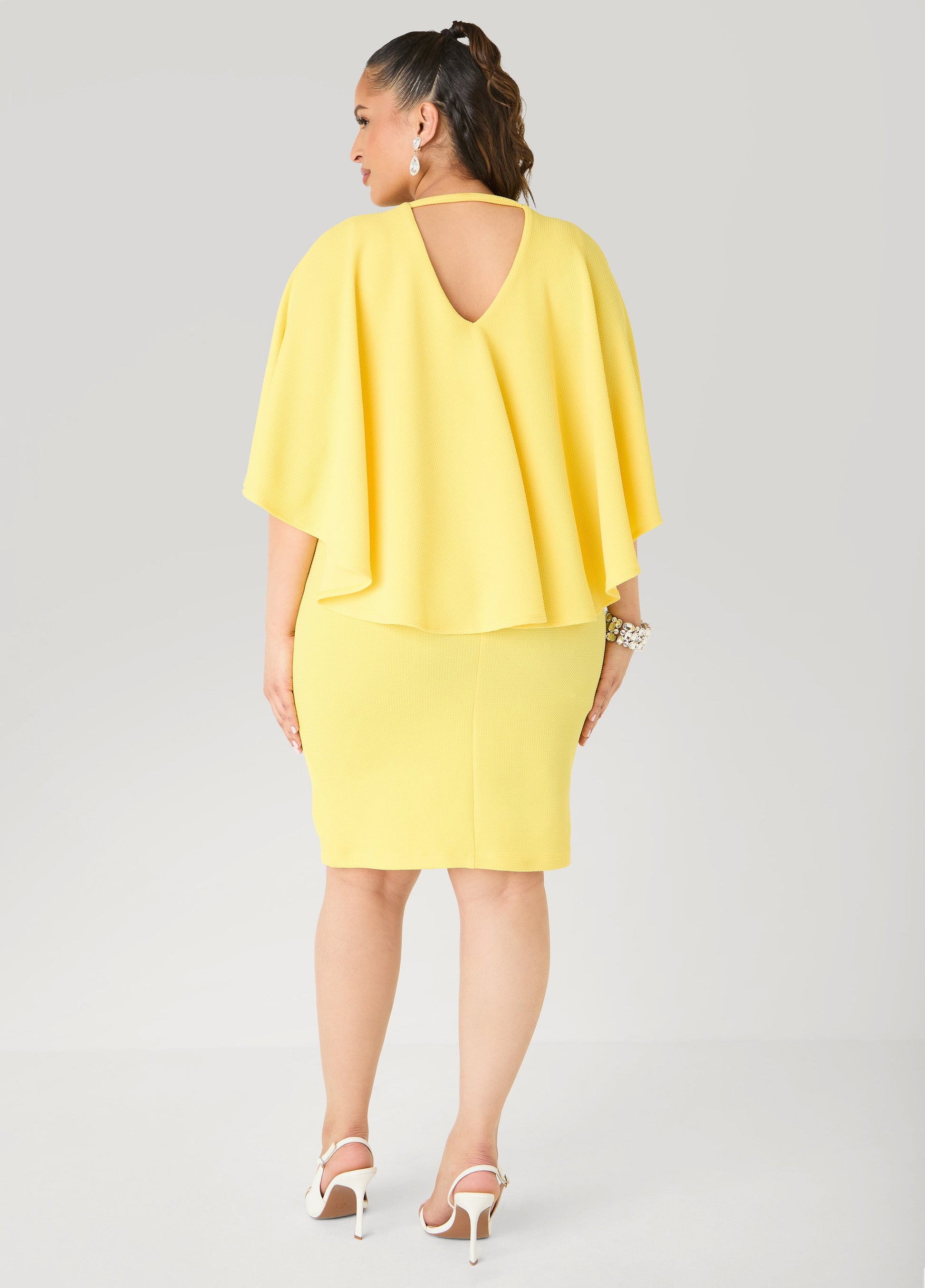 Ashley Stewart Textured Cape Sheath Dress Calypso Coral