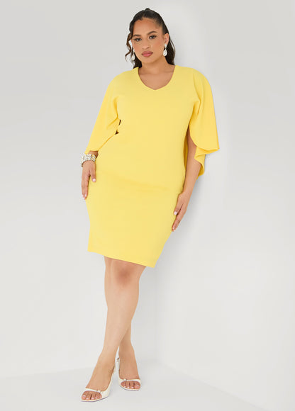 Ashley Stewart Textured Cape Sheath Dress Calypso Coral
