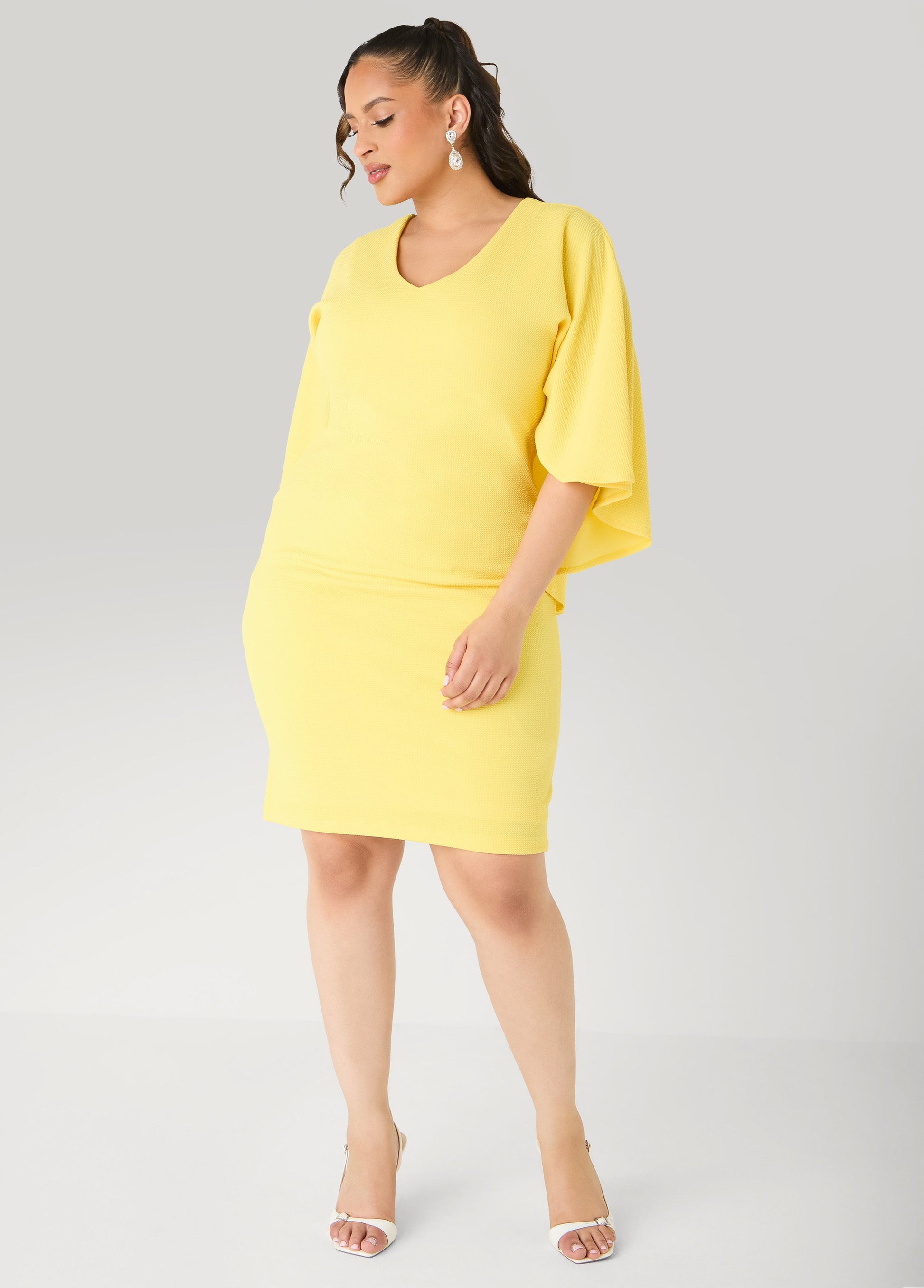Ashley Stewart Textured Cape Sheath Dress Calypso Coral