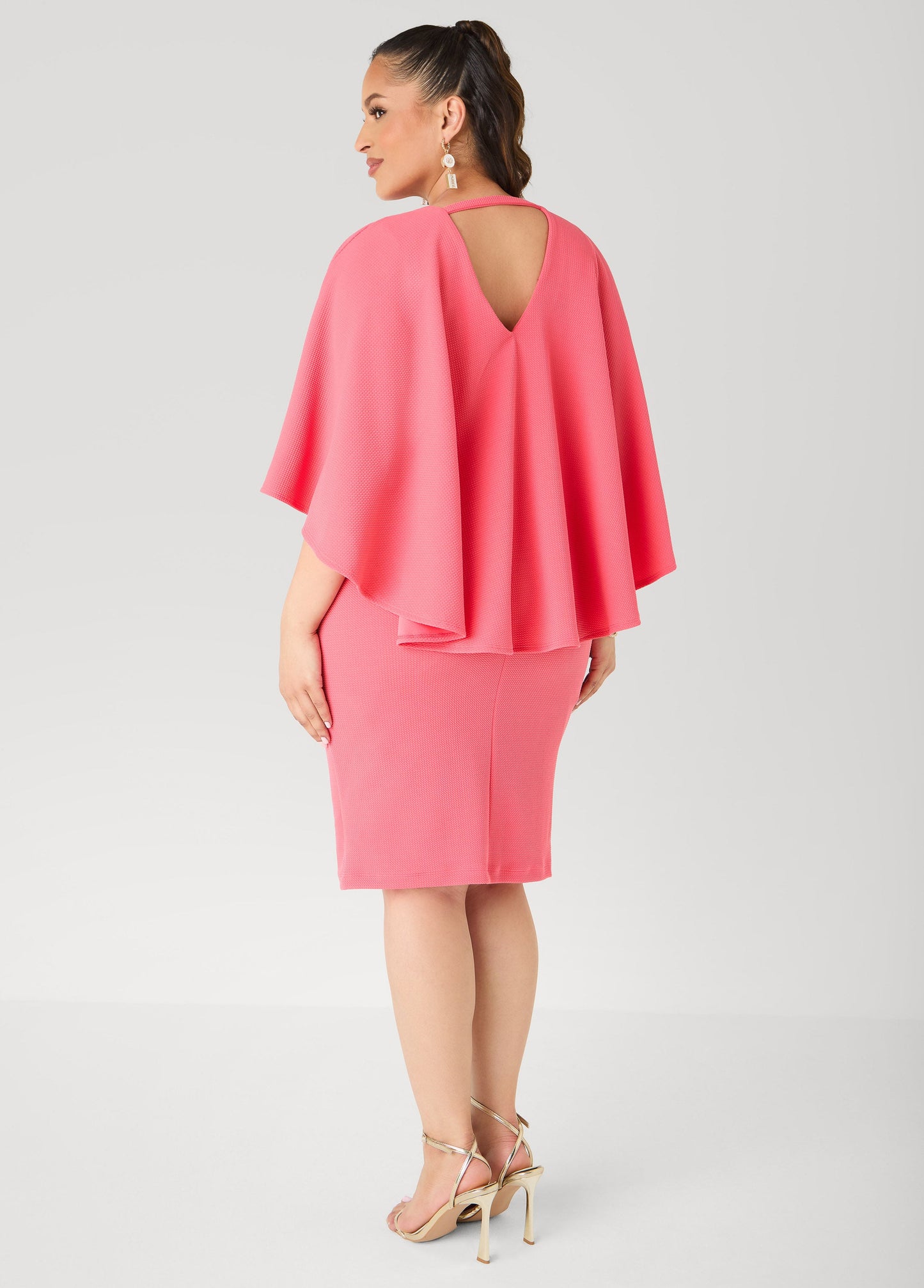Ashley Stewart Textured Cape Sheath Dress Calypso Coral