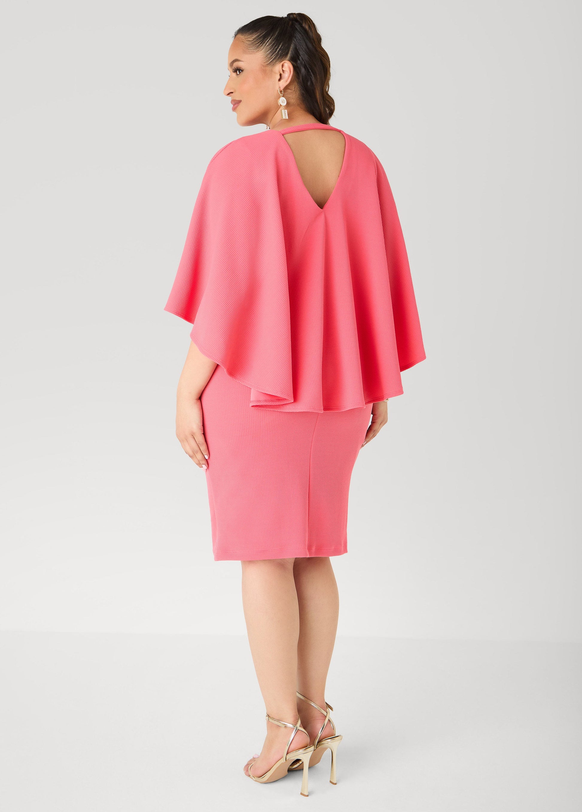 Ashley Stewart Textured Cape Sheath Dress Calypso Coral