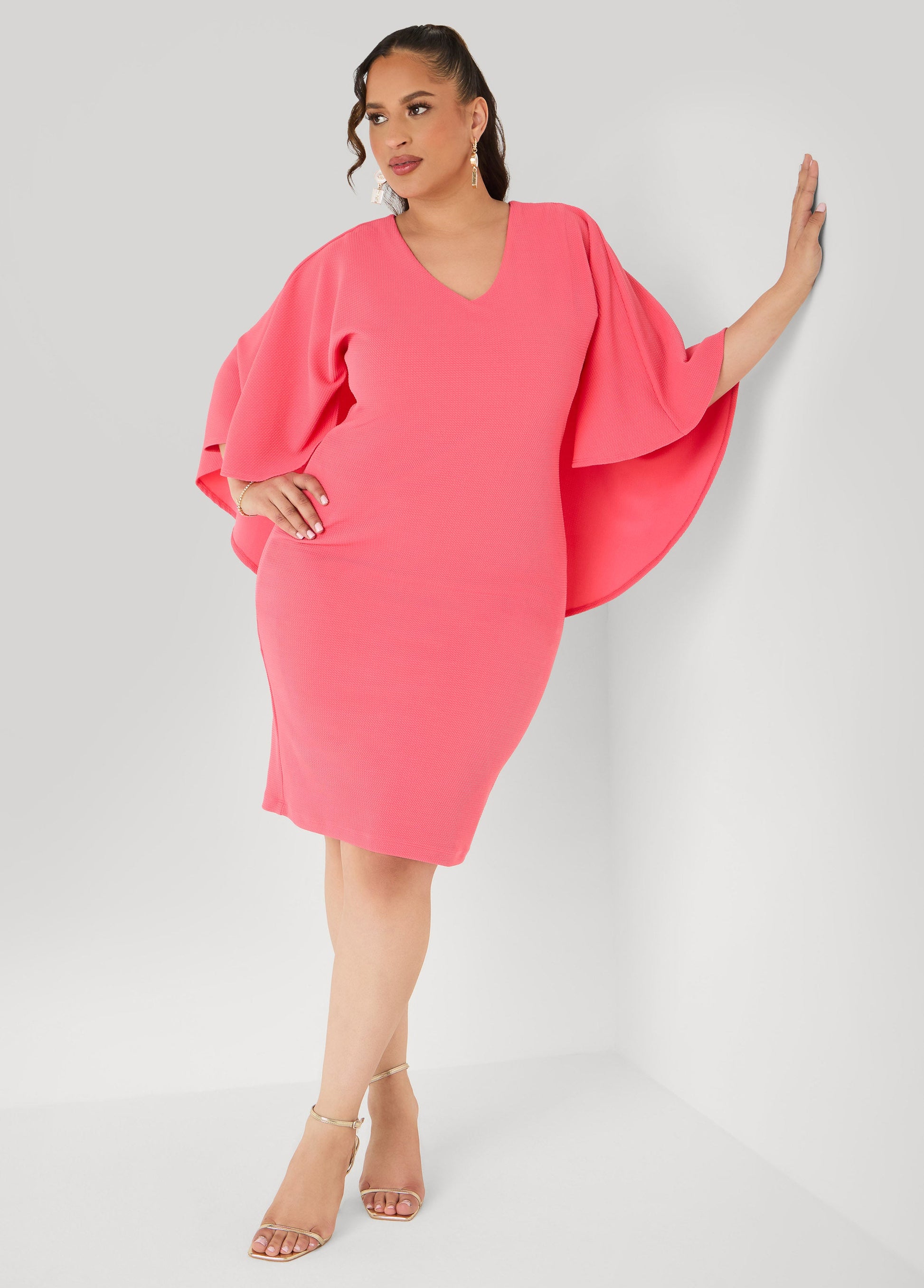 Ashley Stewart Textured Cape Sheath Dress Calypso Coral