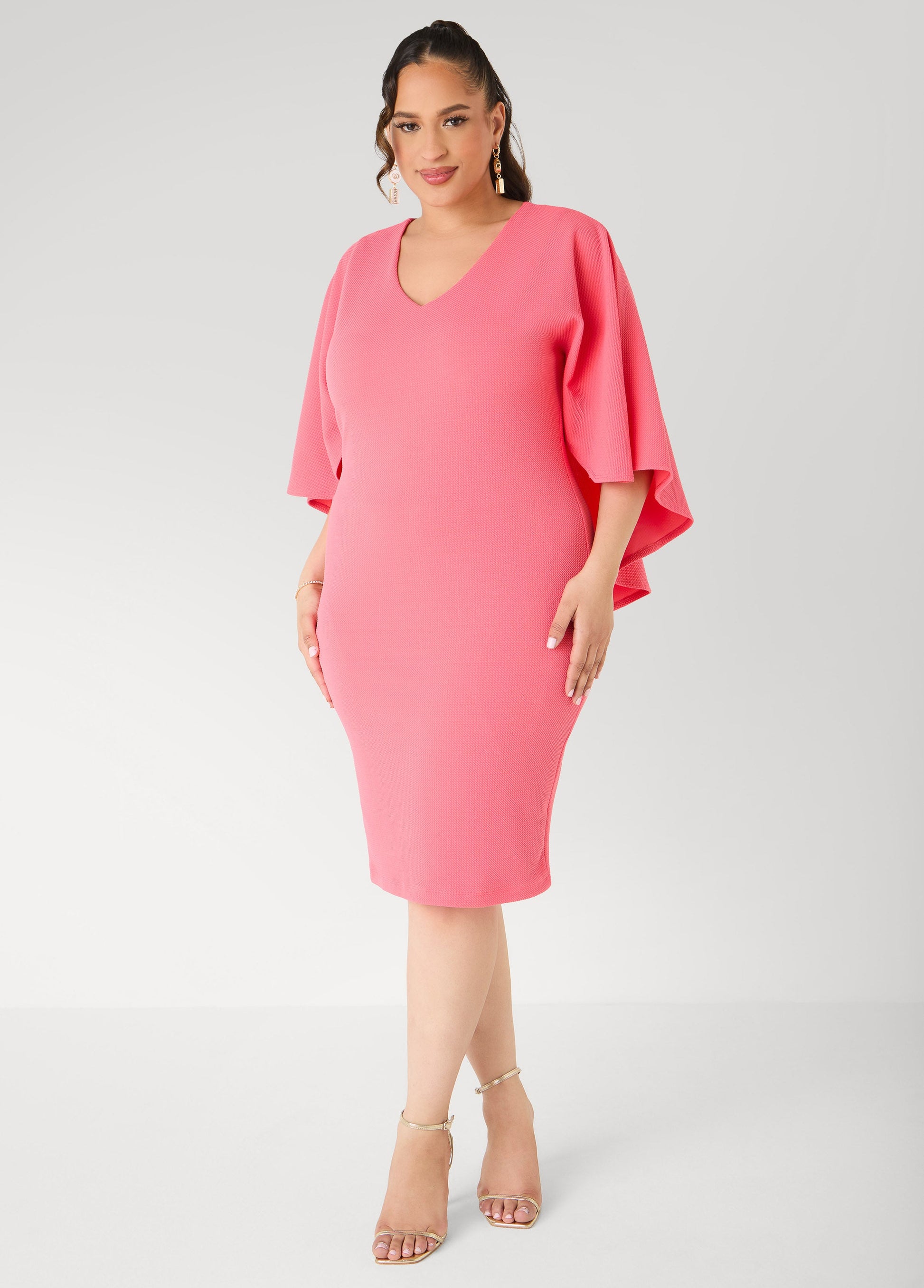Ashley Stewart Textured Cape Sheath Dress Calypso Coral