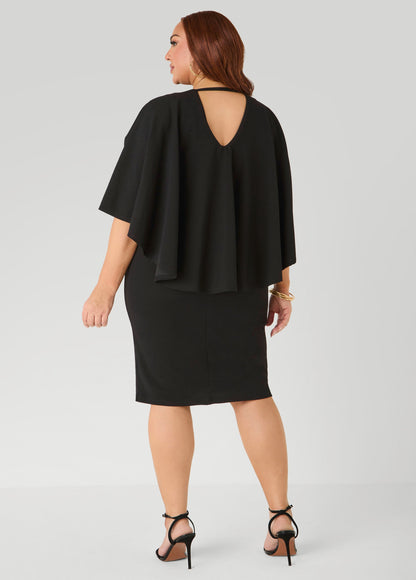 Ashley Stewart Textured Cape Sheath Dress Calypso Coral