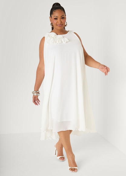 Ashley Stewart Rosette Midi Dress White