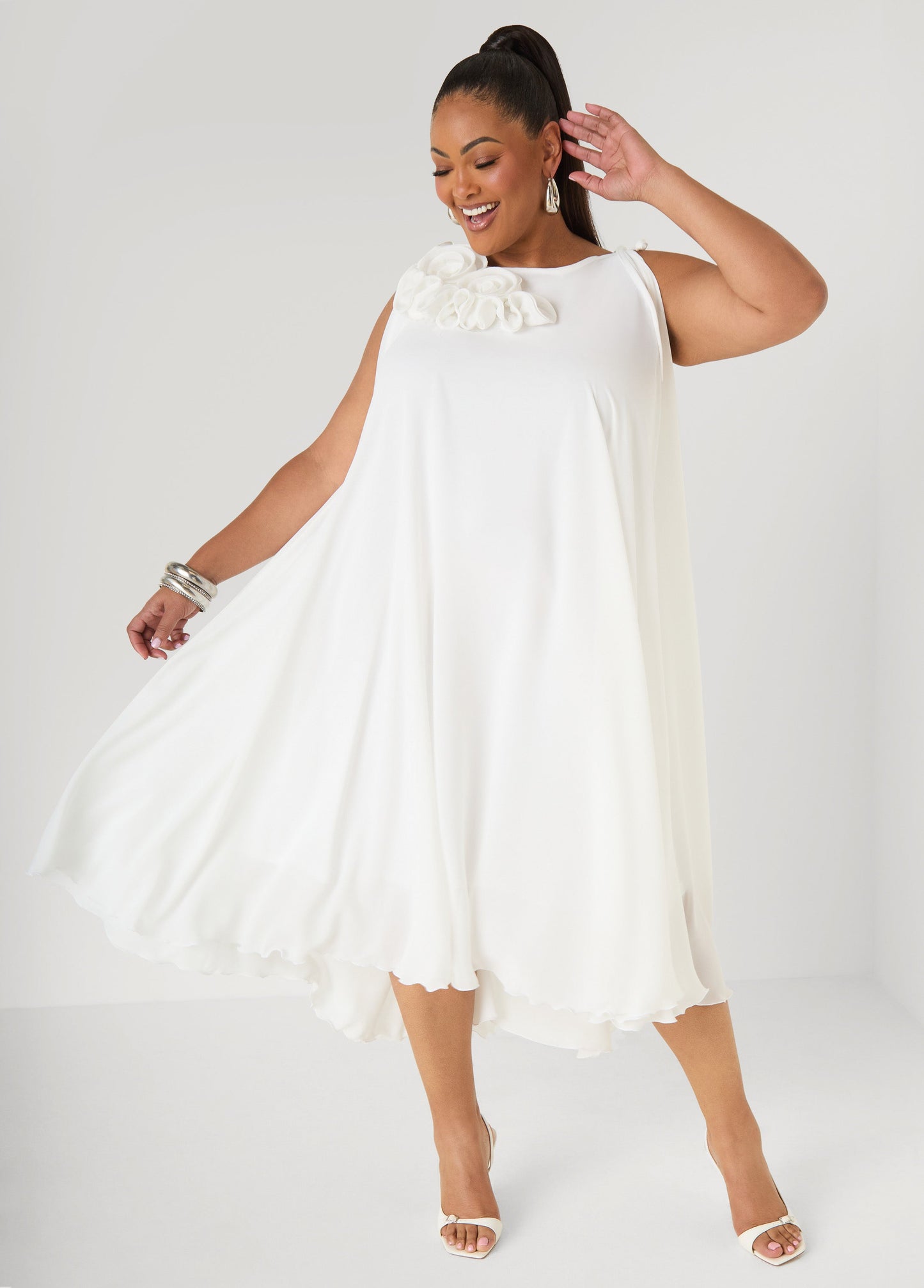 Ashley Stewart Rosette Midi Dress White